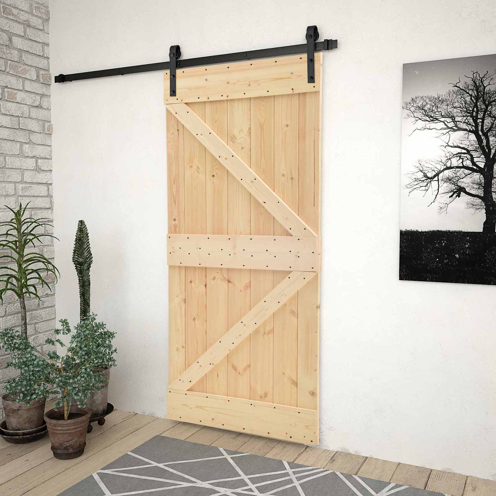 Schiebetür Natürlich und Schwarz 80 x 210 cm