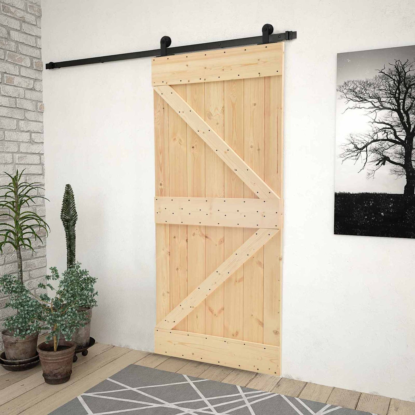 Schiebetür Natürlich und Schwarz 90 x 210 cm