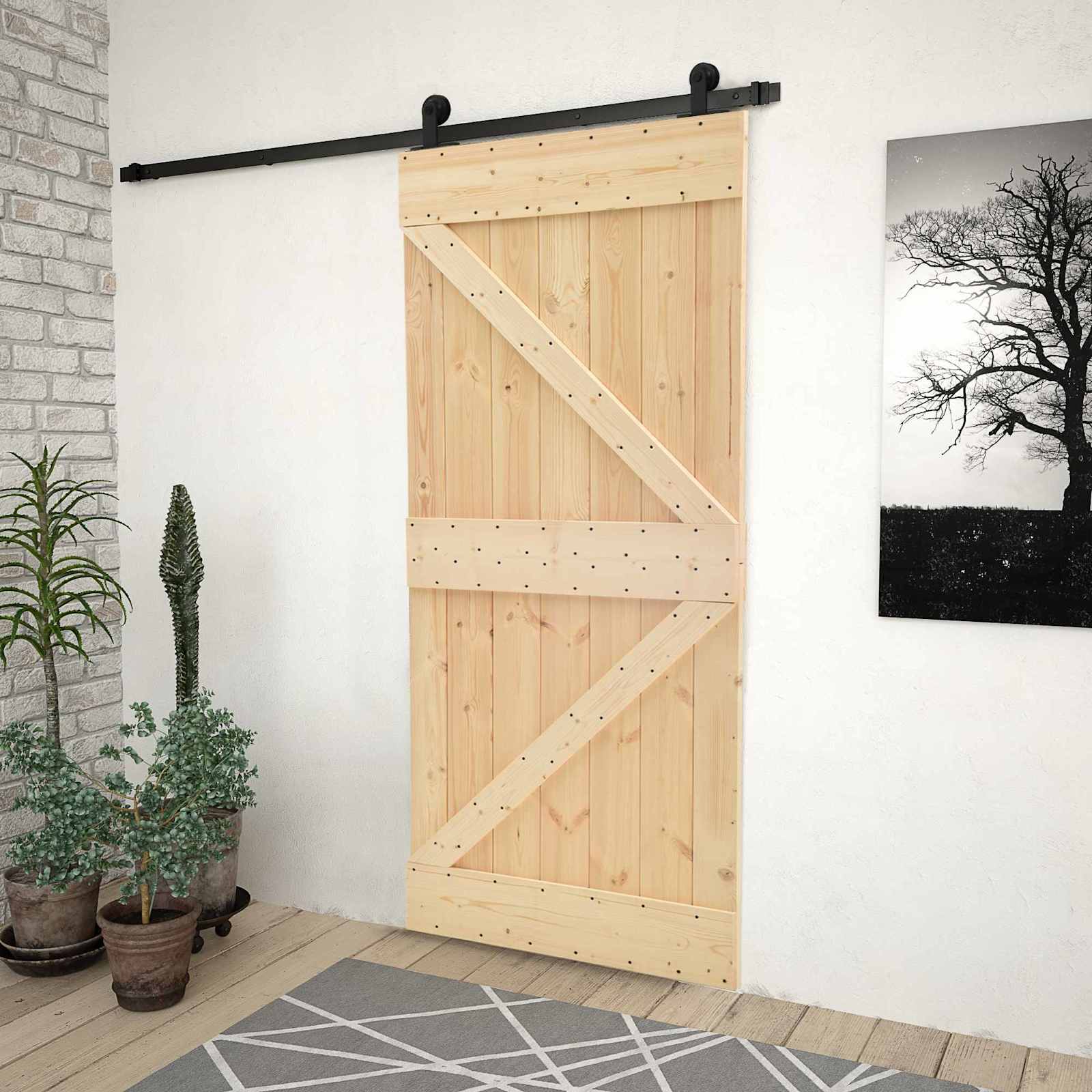 Schiebetür Natürlich und Schwarz 90 x 210 cm