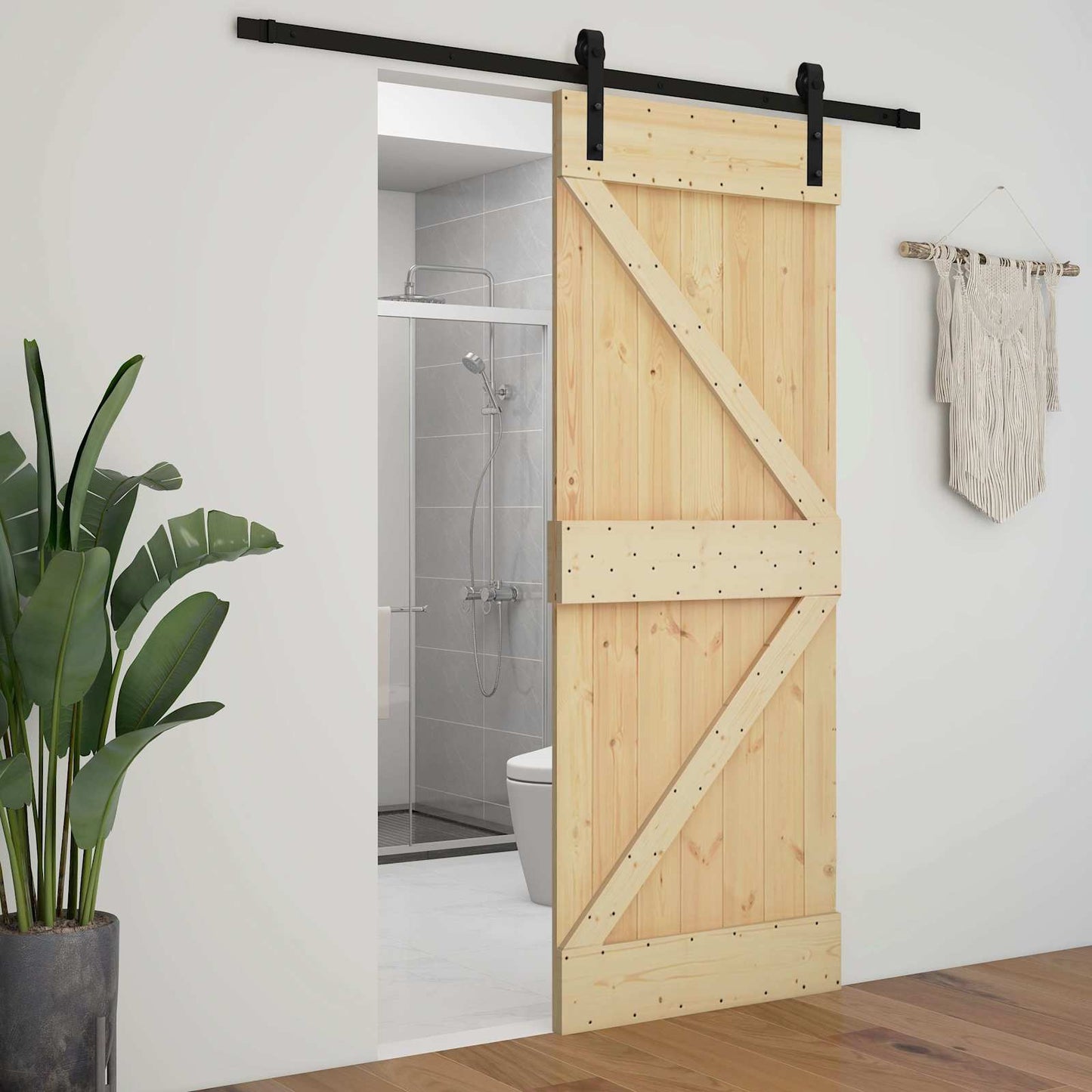 Schiebetür Natürlich und Schwarz 90 x 210 cm