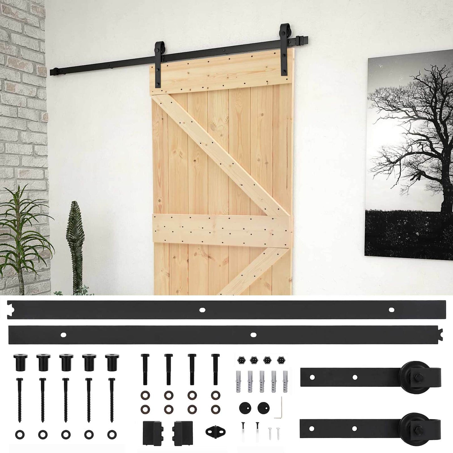 Schiebetür Natürlich und Schwarz 90 x 210 cm