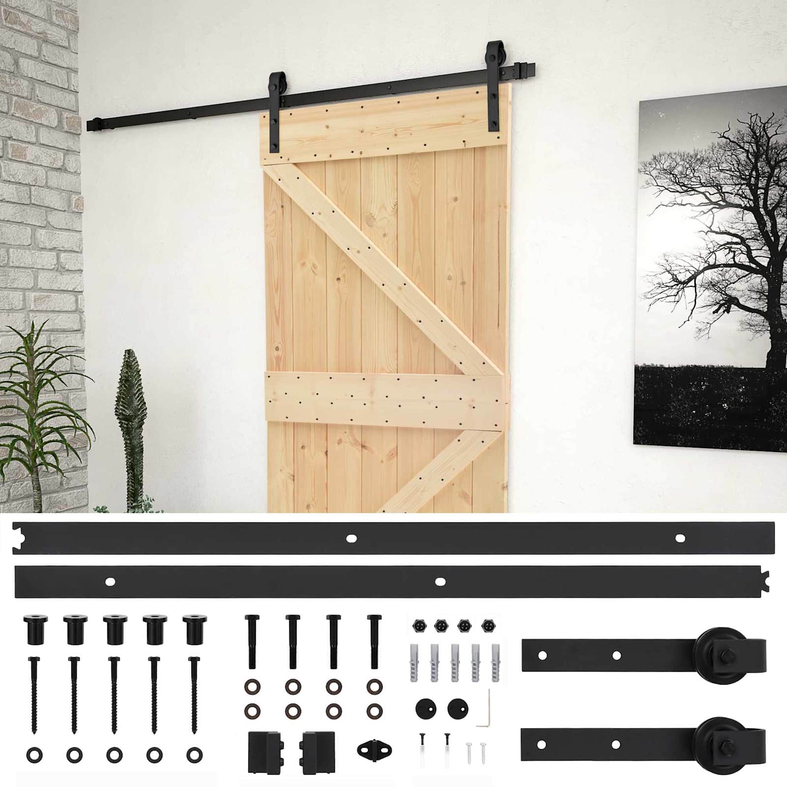 Schiebetür Natürlich und Schwarz 90 x 210 cm