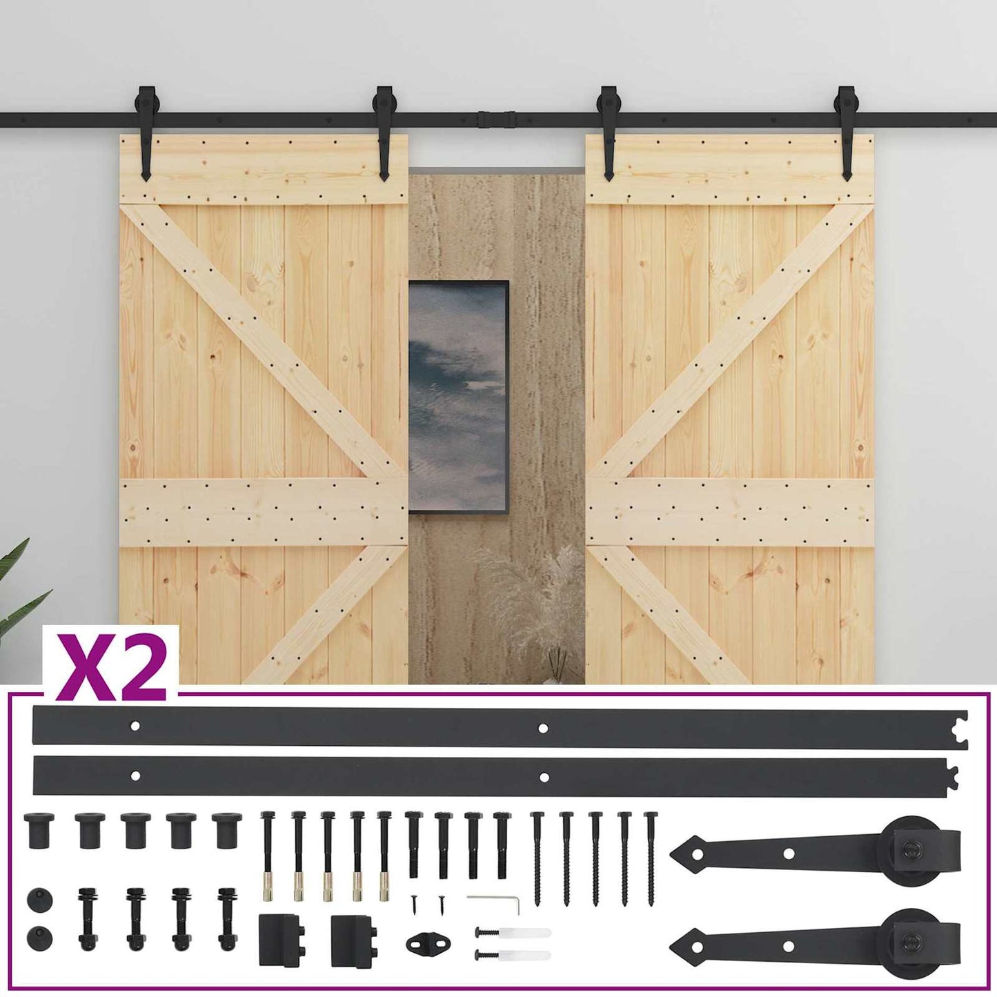 Schiebetür 2 stk. 90 x 210 cm Massives Kiefernholz