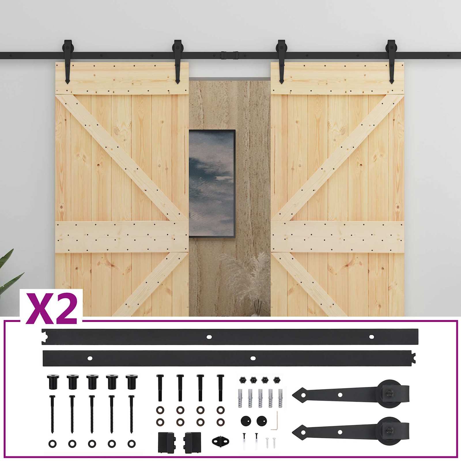 Schiebetür 2 stk. 90 x 210 cm Massives Kiefernholz