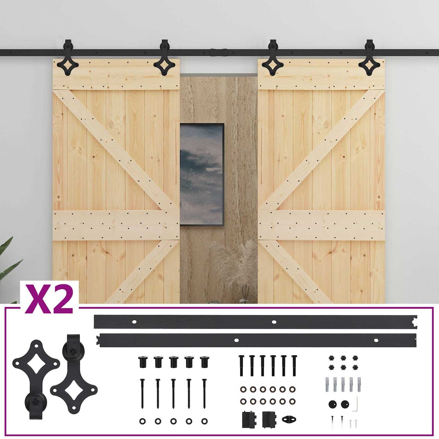 Schiebetür 2 stk. 90 x 210 cm Massives Kiefernholz