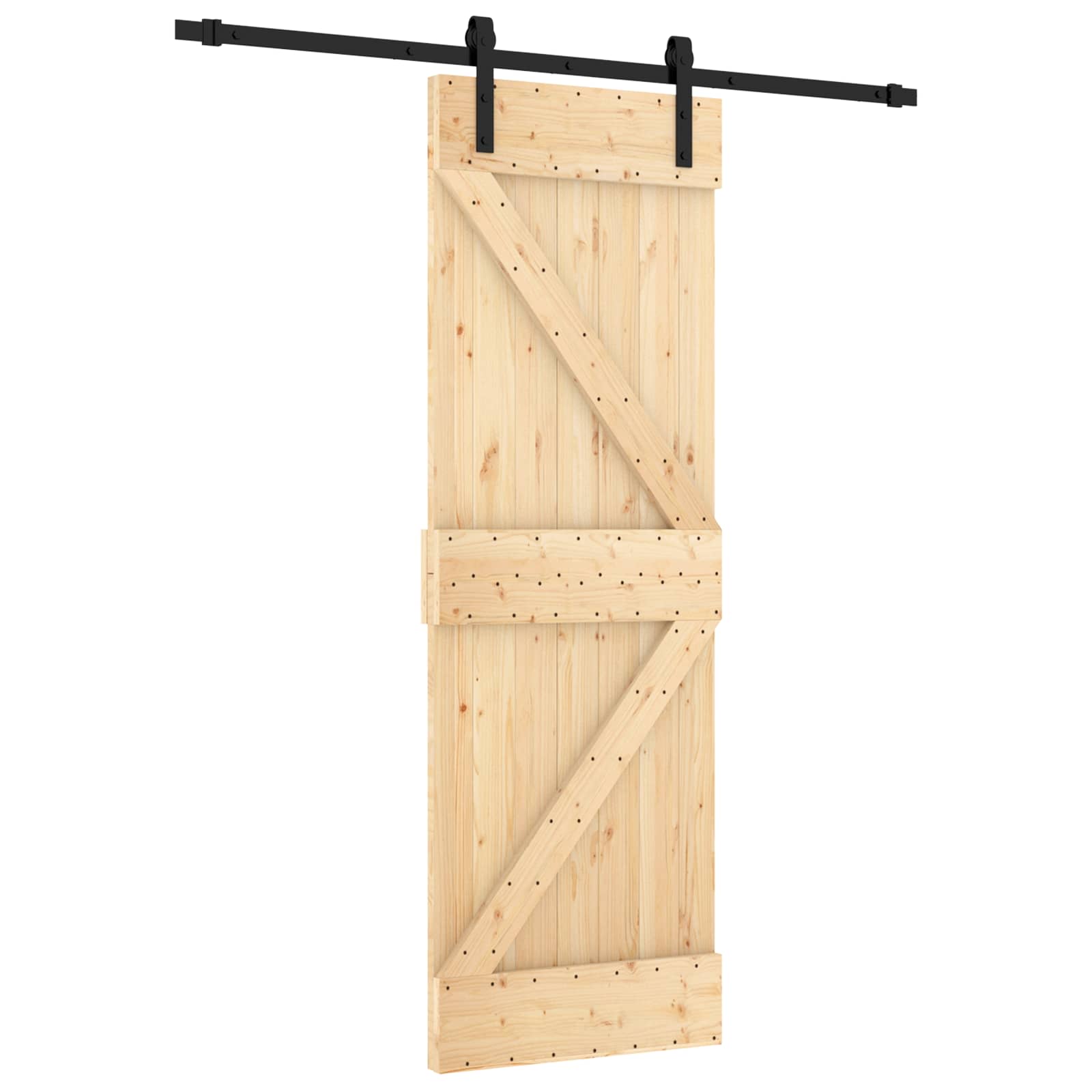 Schiebetür Natürlich und Schwarz 70 x 210 cm Massivkiefer