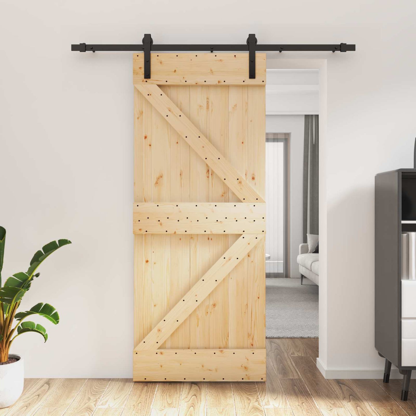 Schiebetür Natürlich und Schwarz 85 x 210 cm Massivkiefer
