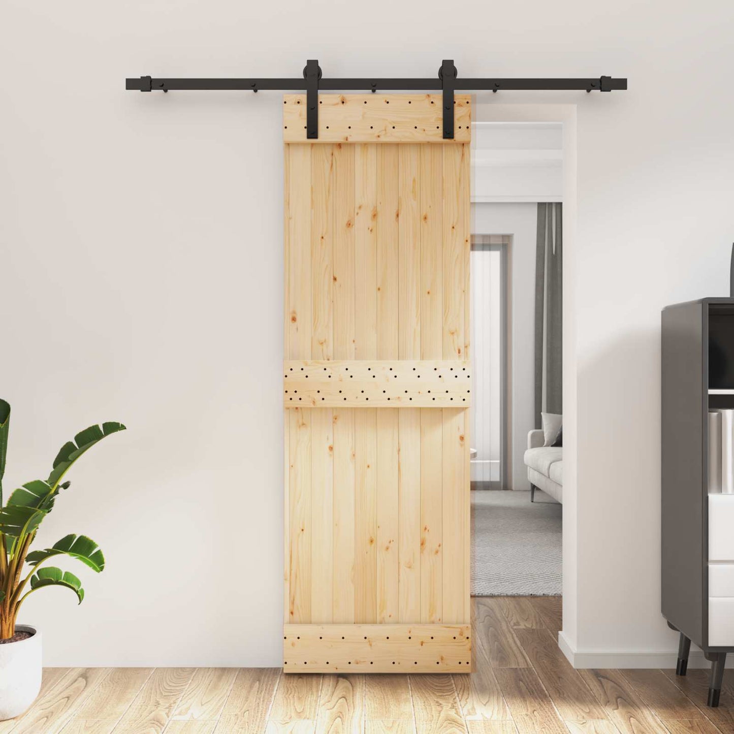 Schiebetür Natürlich und Schwarz 70 x 210 cm Massivkiefer