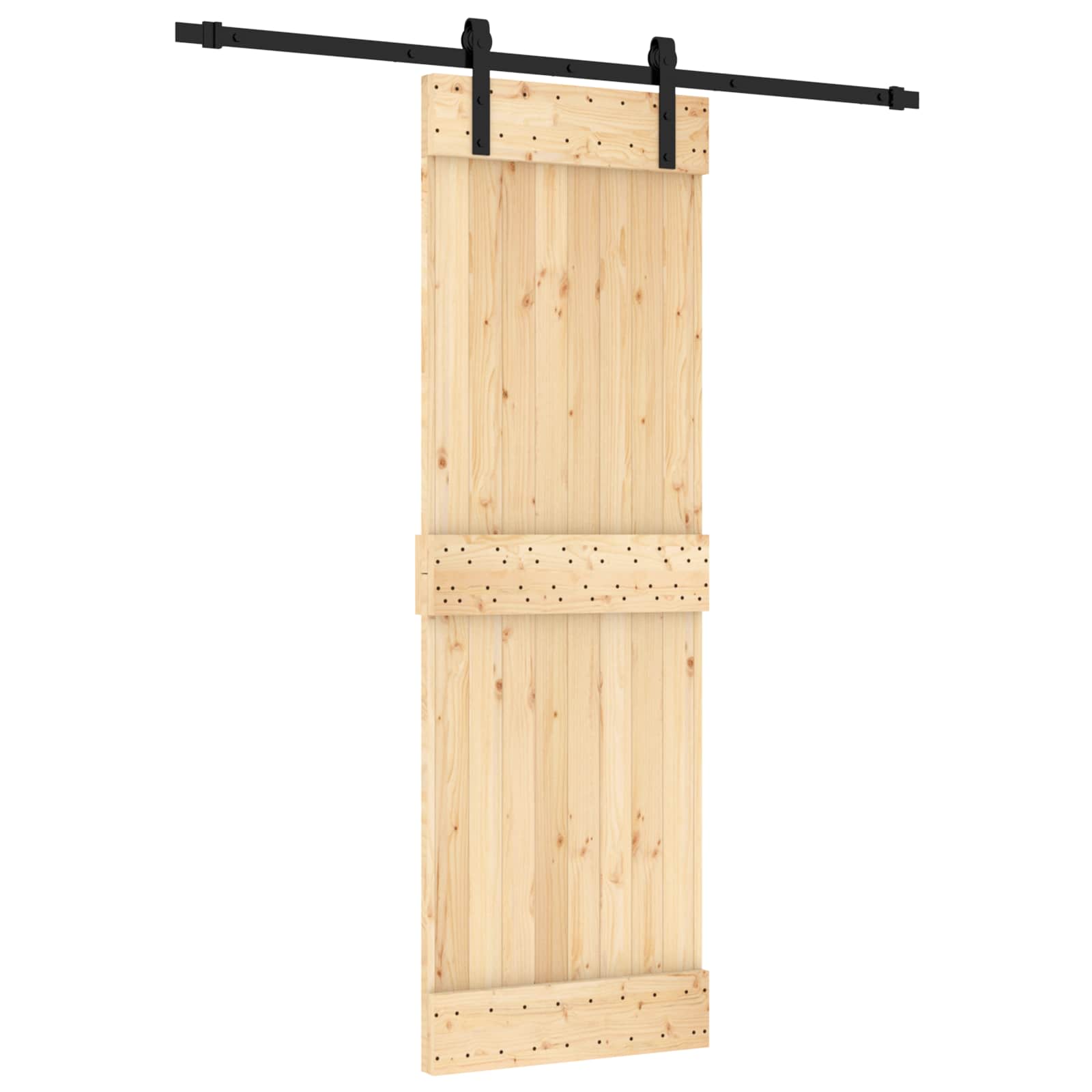 Schiebetür Natürlich und Schwarz 70 x 210 cm Massivkiefer