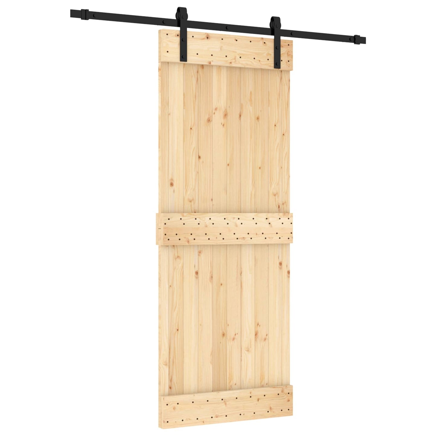 Schiebetür Natürlich und Schwarz 80 x 210 cm Massivkiefer