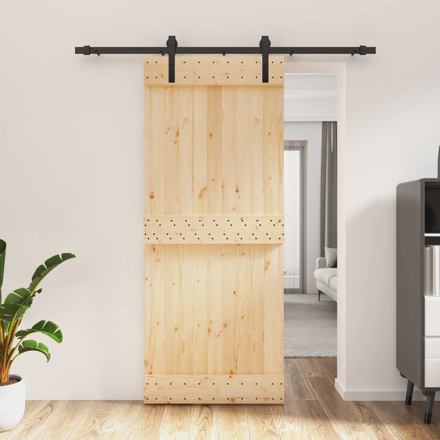 Schiebetür Natürlich und Schwarz 85 x 210 cm Massivkiefer