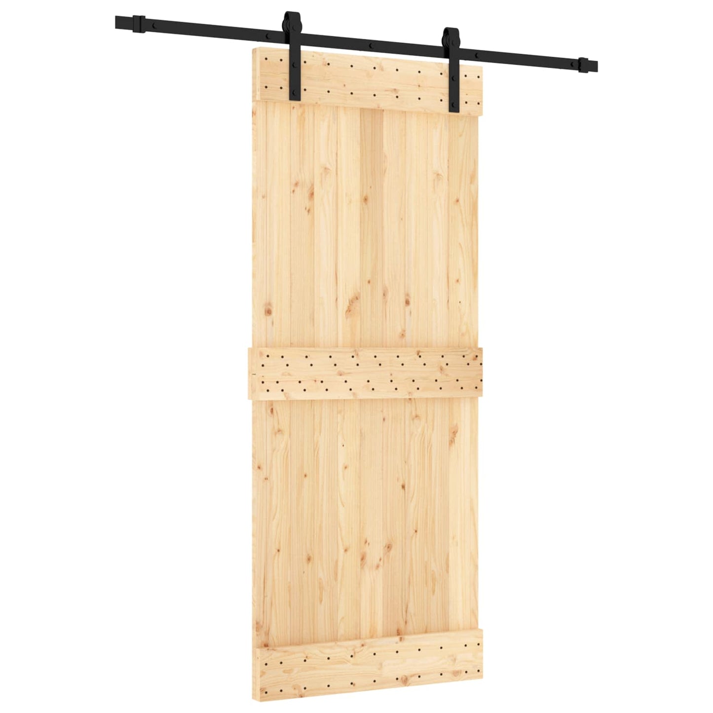 Schiebetür Natürlich und Schwarz 85 x 210 cm Massivkiefer