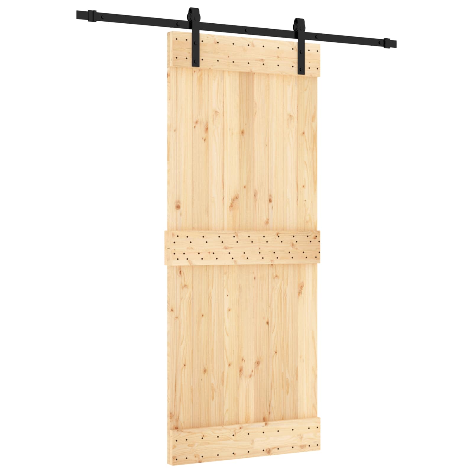 Schiebetür Natürlich und Schwarz 85 x 210 cm Massivkiefer