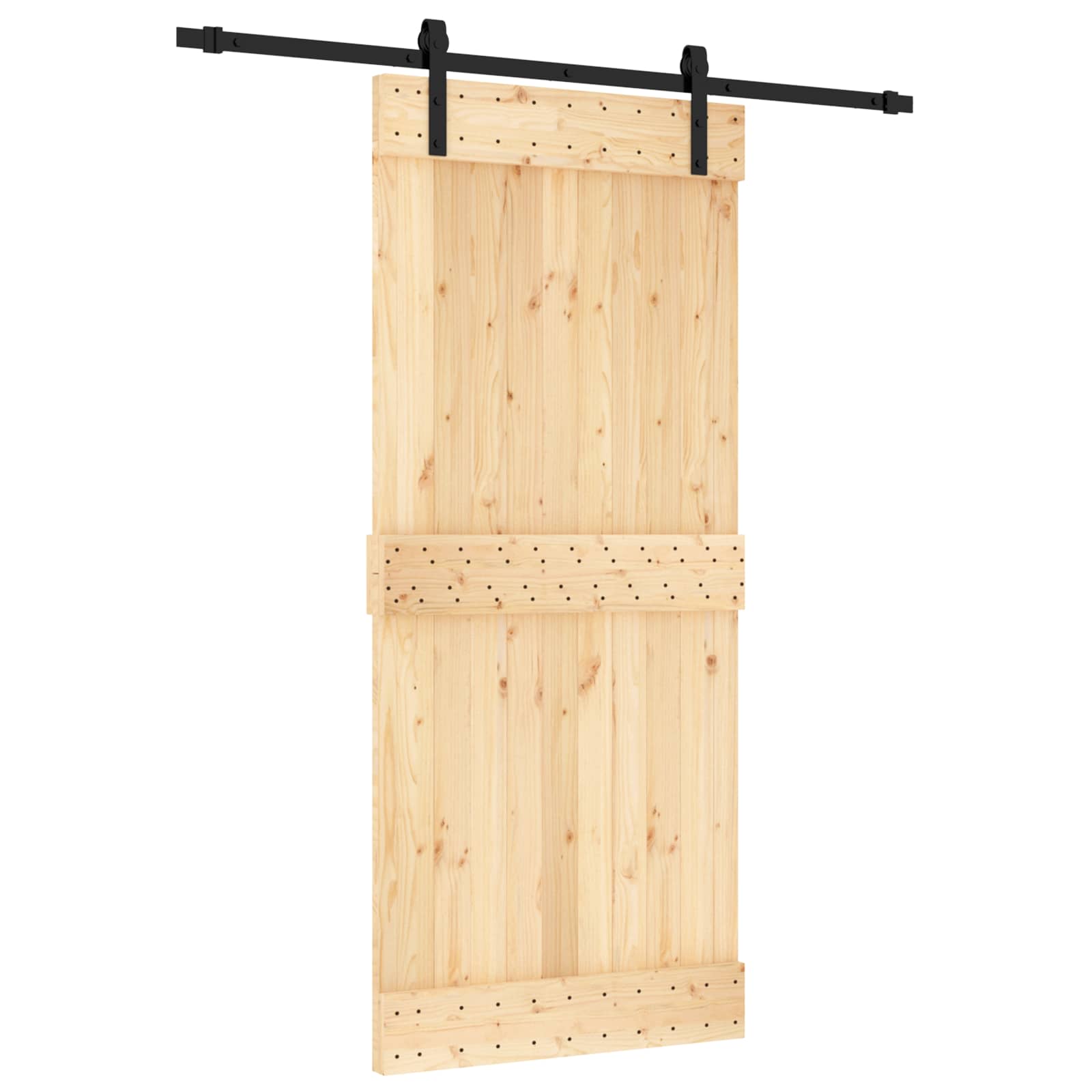 Schiebetür Natürlich und Schwarz 90 x 210 cm Massivkiefer