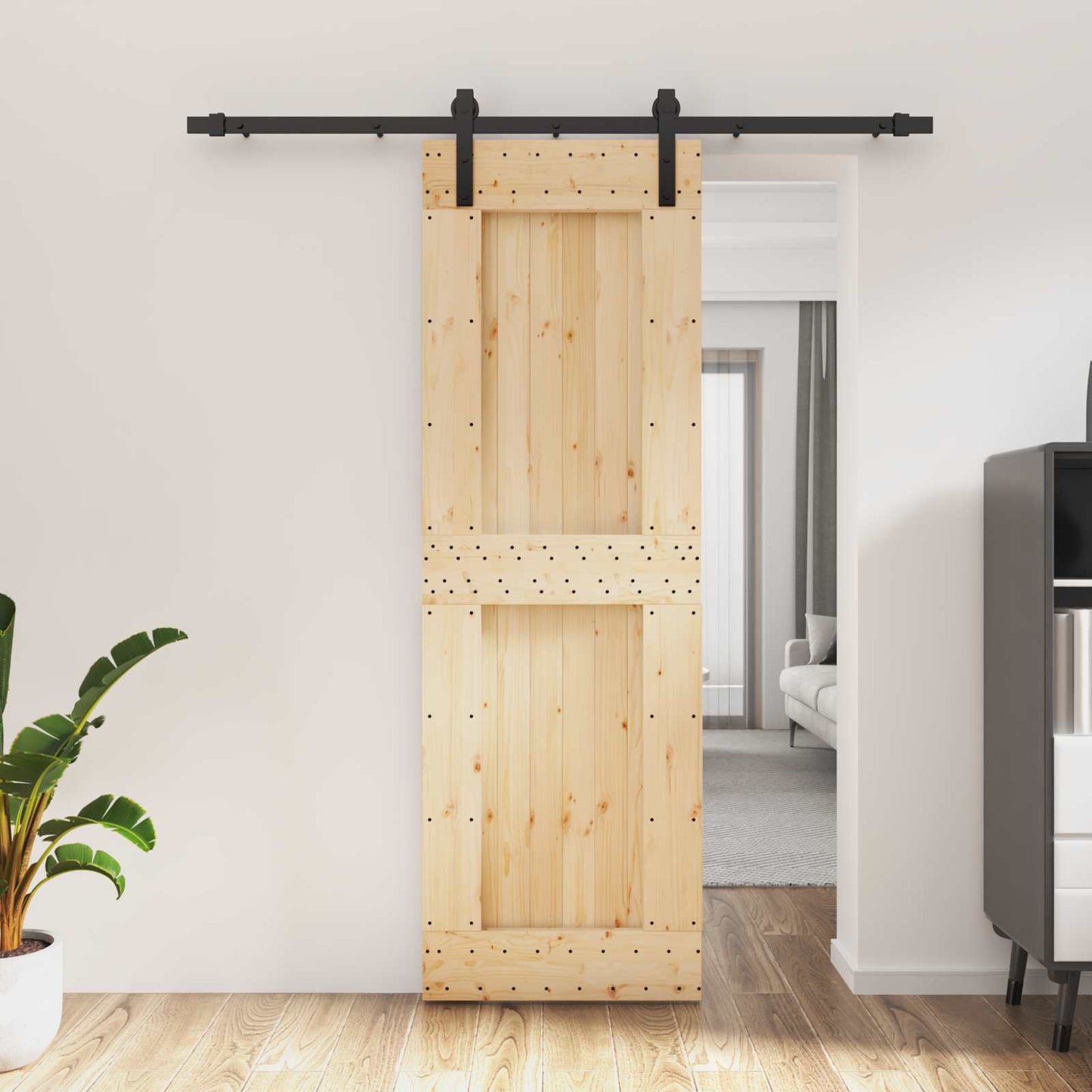 Schiebetür Natürlich und Schwarz 70 x 210 cm Massivkiefer