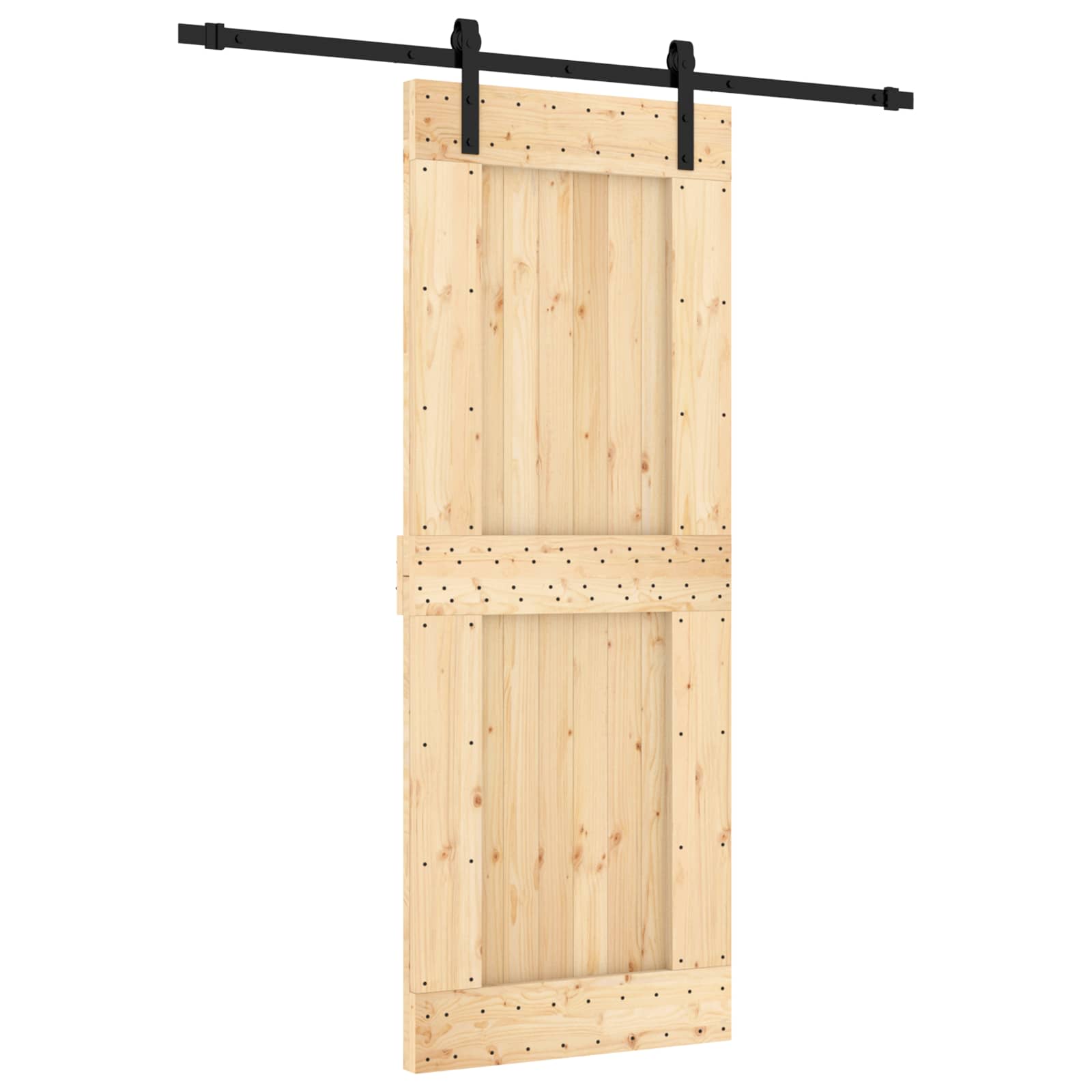 Schiebetür Natürlich und Schwarz 80 x 210 cm Massivkiefer