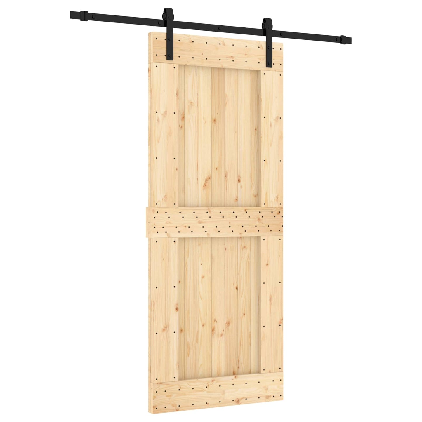Schiebetür Natürlich und Schwarz 85 x 210 cm Massivkiefer