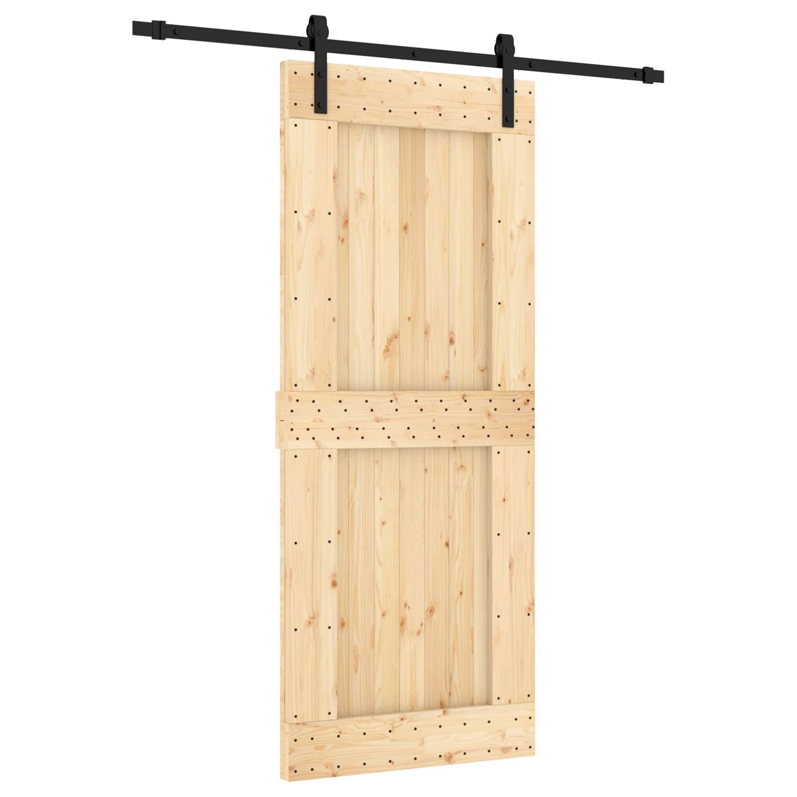 Schiebetür Natürlich und Schwarz 85 x 210 cm Massivkiefer