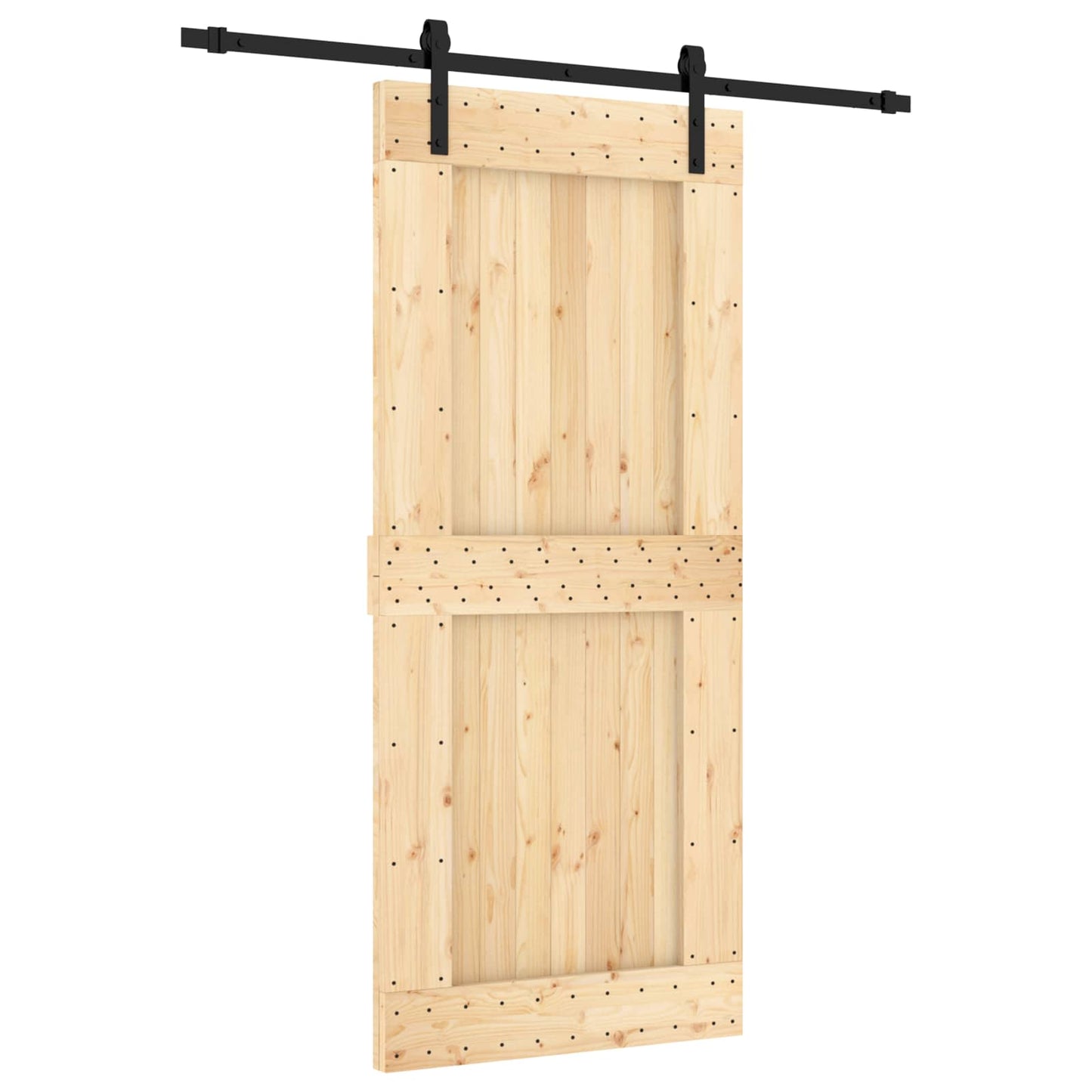 Schiebetür Natürlich und Schwarz 90 x 210 cm Massivkiefer