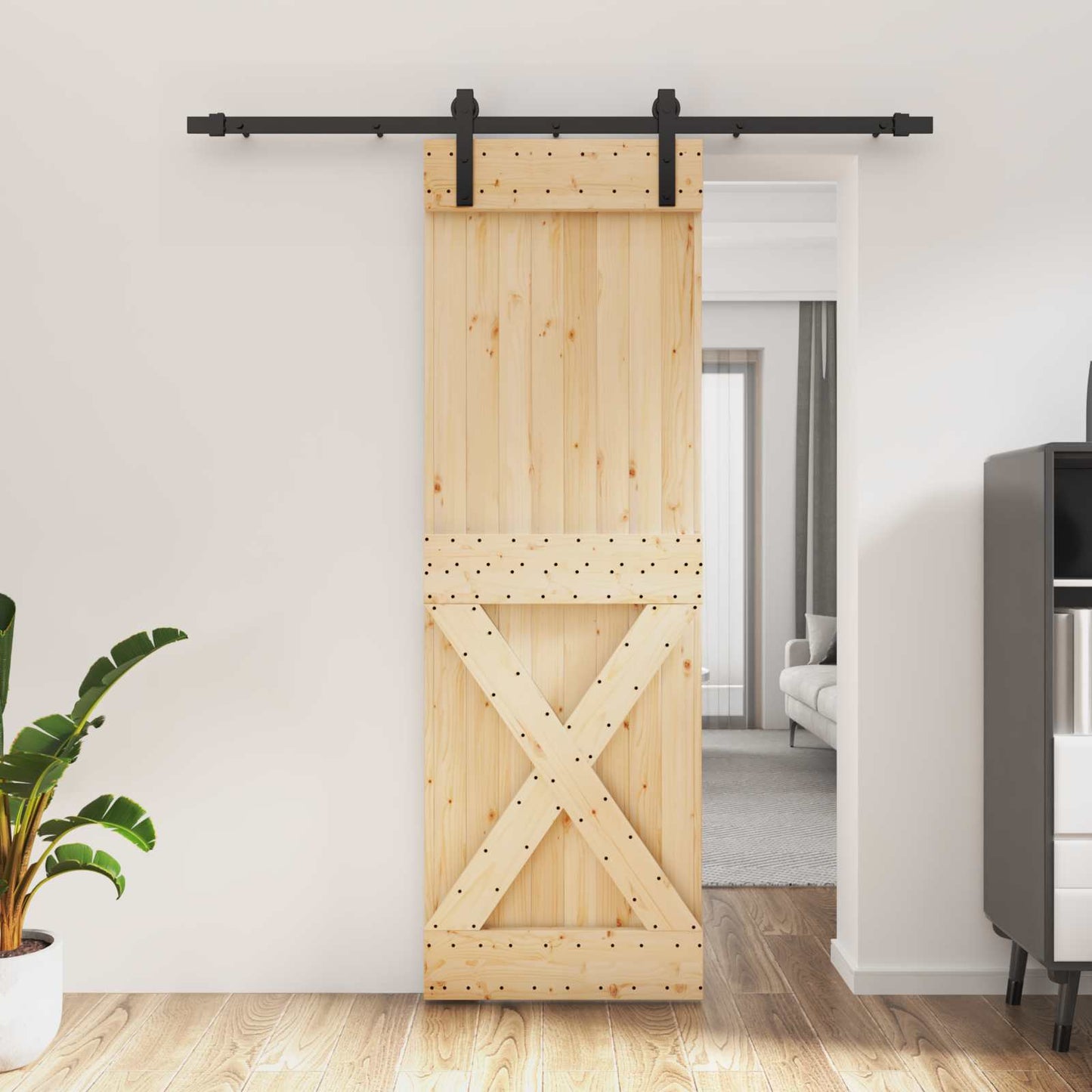Schiebetür Natürlich und Schwarz 70 x 210 cm Massivkiefer