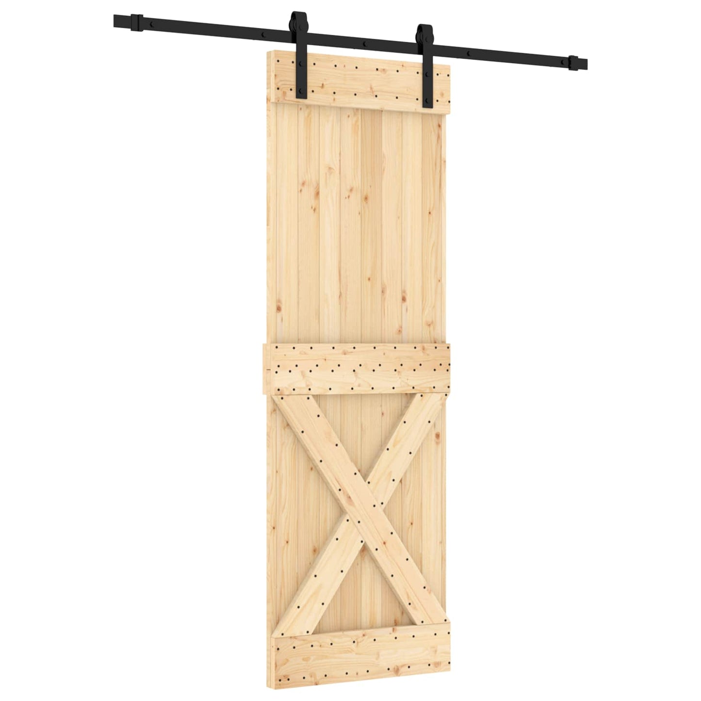 Schiebetür Natürlich und Schwarz 70 x 210 cm Massivkiefer