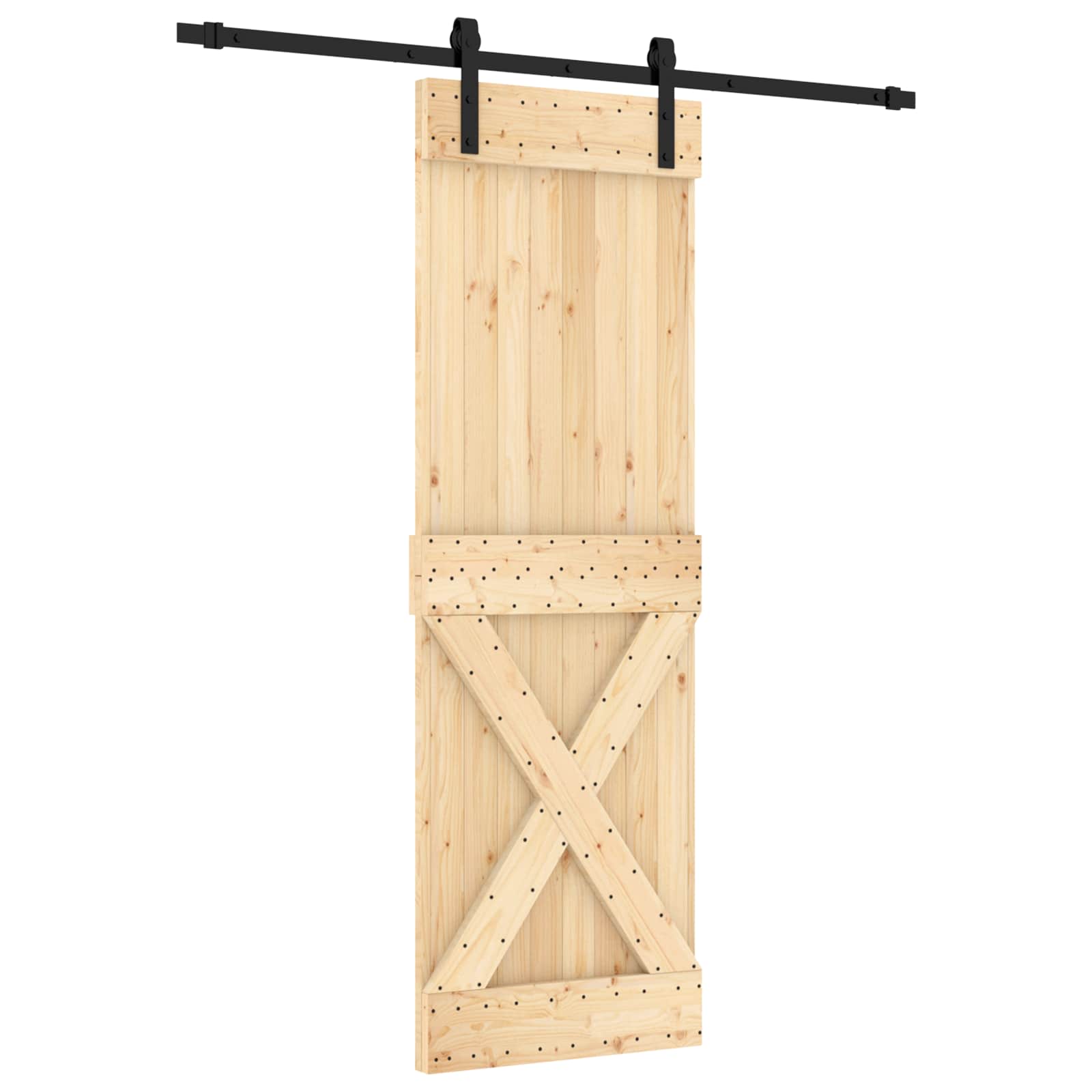 Schiebetür Natürlich und Schwarz 70 x 210 cm Massivkiefer
