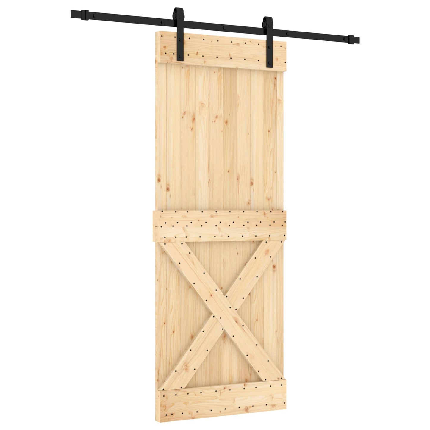 Schiebetür Natürlich und Schwarz 80 x 210 cm Massivkiefer