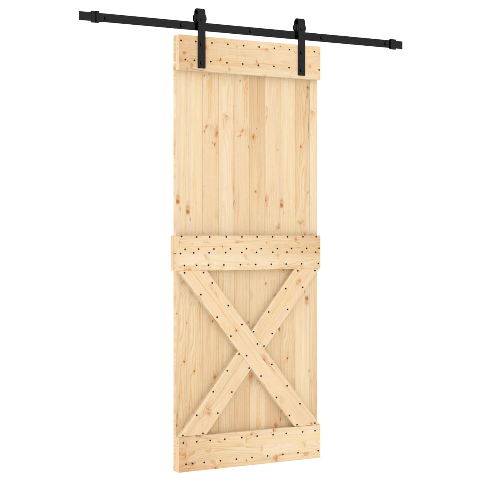 Schiebetür Natürlich und Schwarz 80 x 210 cm Massivkiefer