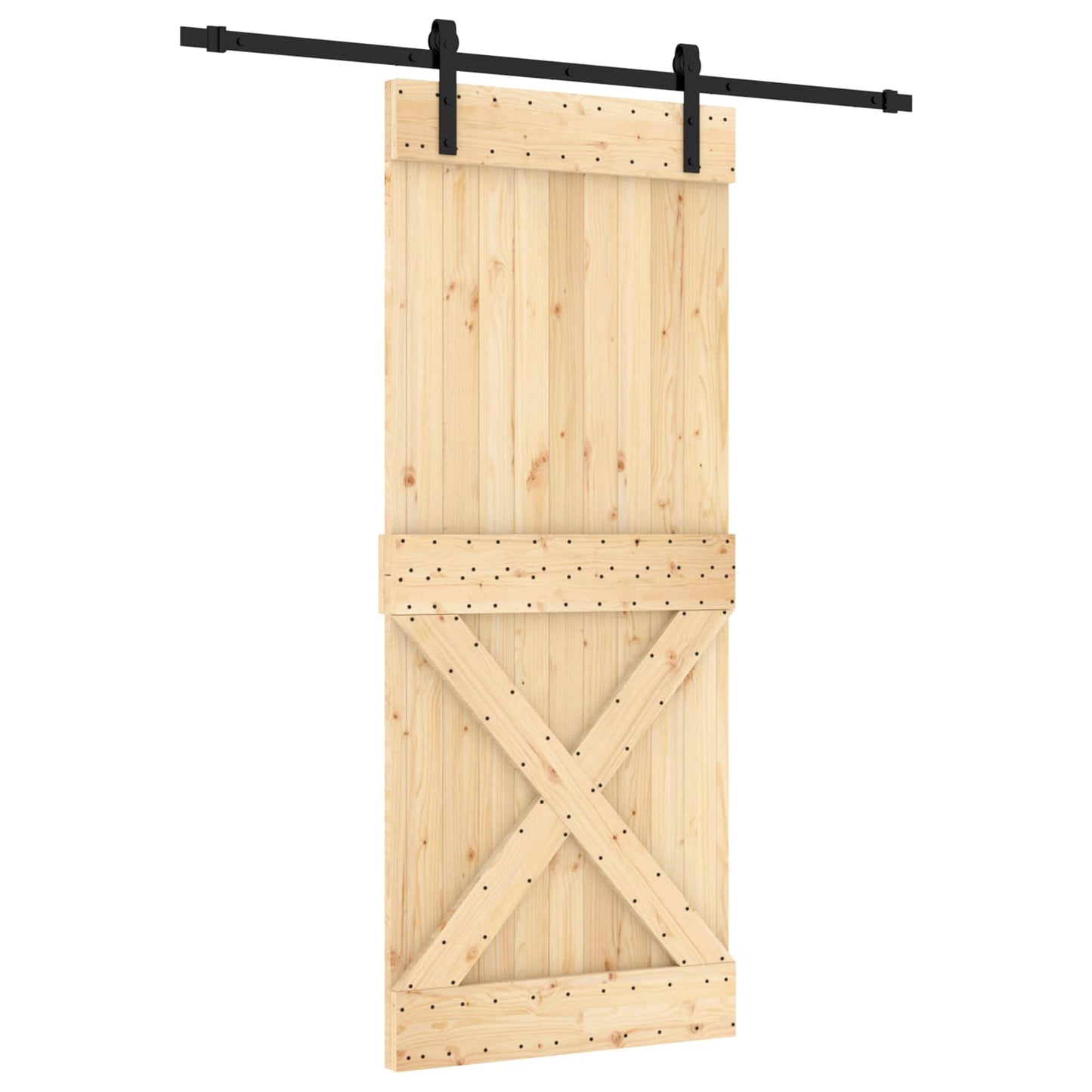 Schiebetür Natürlich und Schwarz 85 x 210 cm Massivkiefer