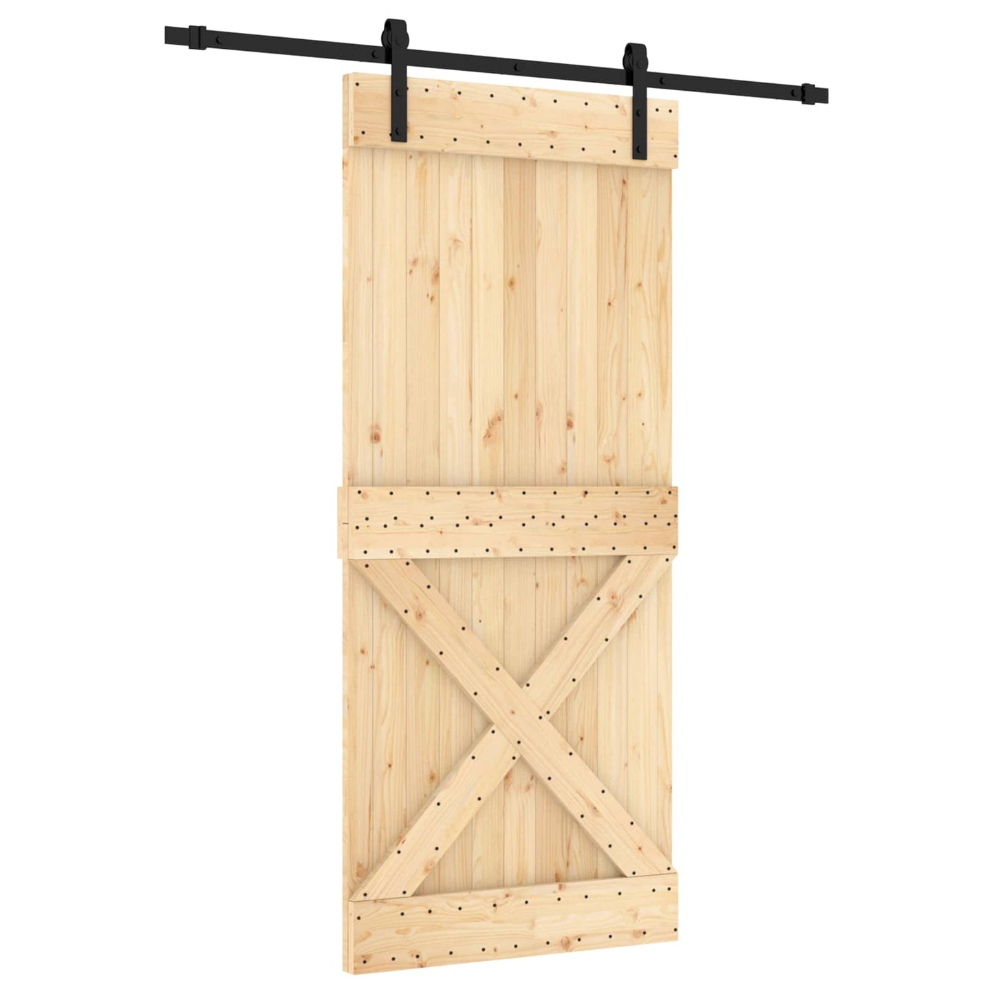 Schiebetür Natürlich und Schwarz 90 x 210 cm Massivkiefer