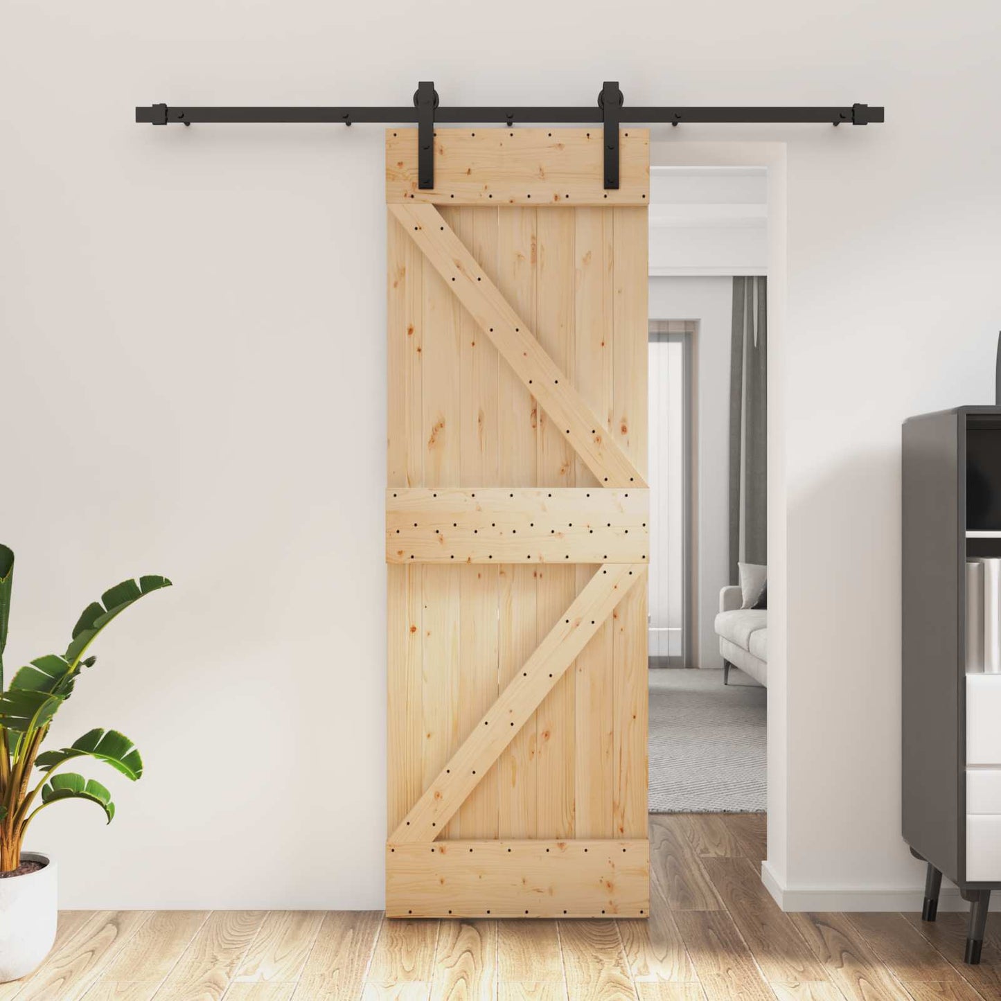 Schiebetür Natürlich und Schwarz 70 x 210 cm Massivkiefer