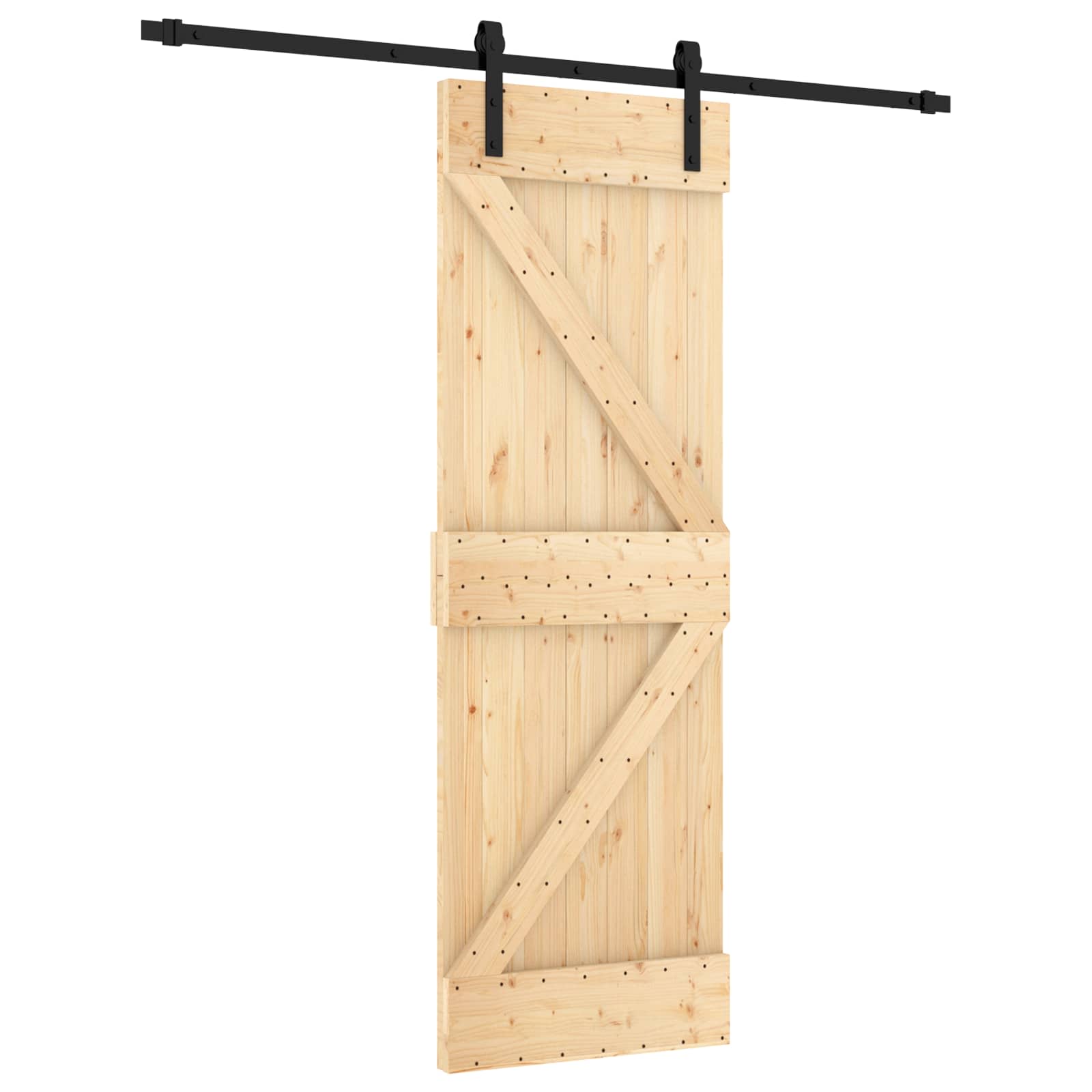 Schiebetür Natürlich und Schwarz 70 x 210 cm Massivkiefer