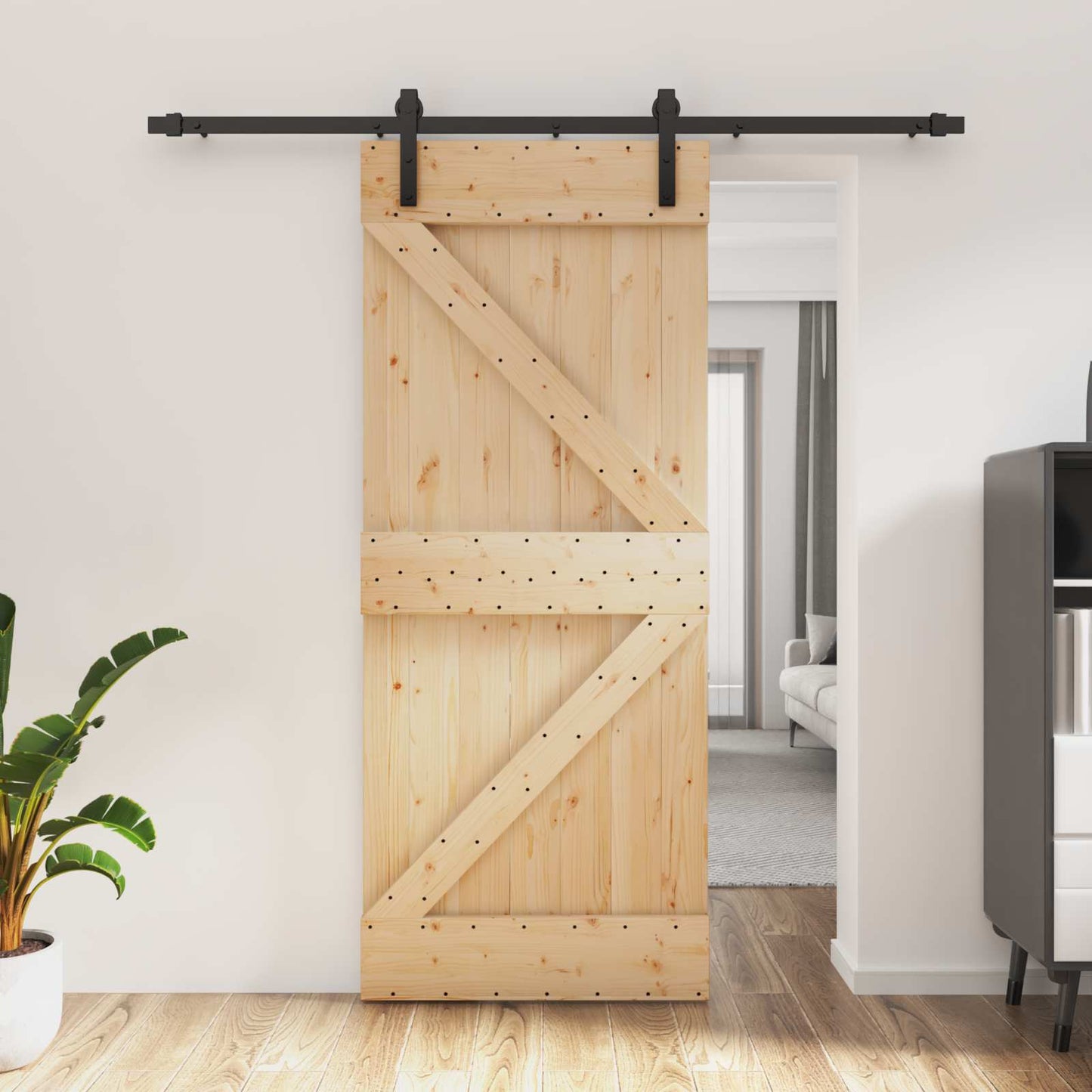 Schiebetür Natürlich und Schwarz 85 x 210 cm Massivkiefer