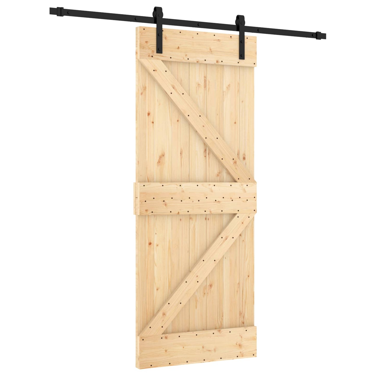 Schiebetür Natürlich und Schwarz 85 x 210 cm Massivkiefer