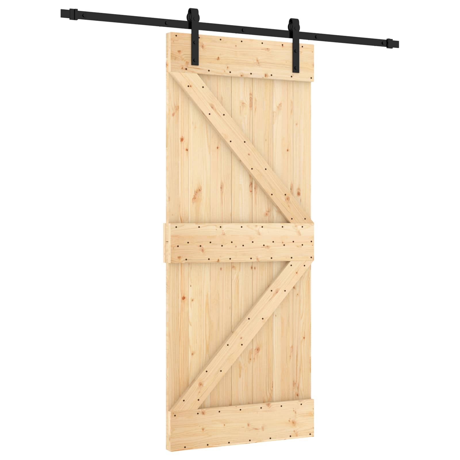 Schiebetür Natürlich und Schwarz 85 x 210 cm Massivkiefer