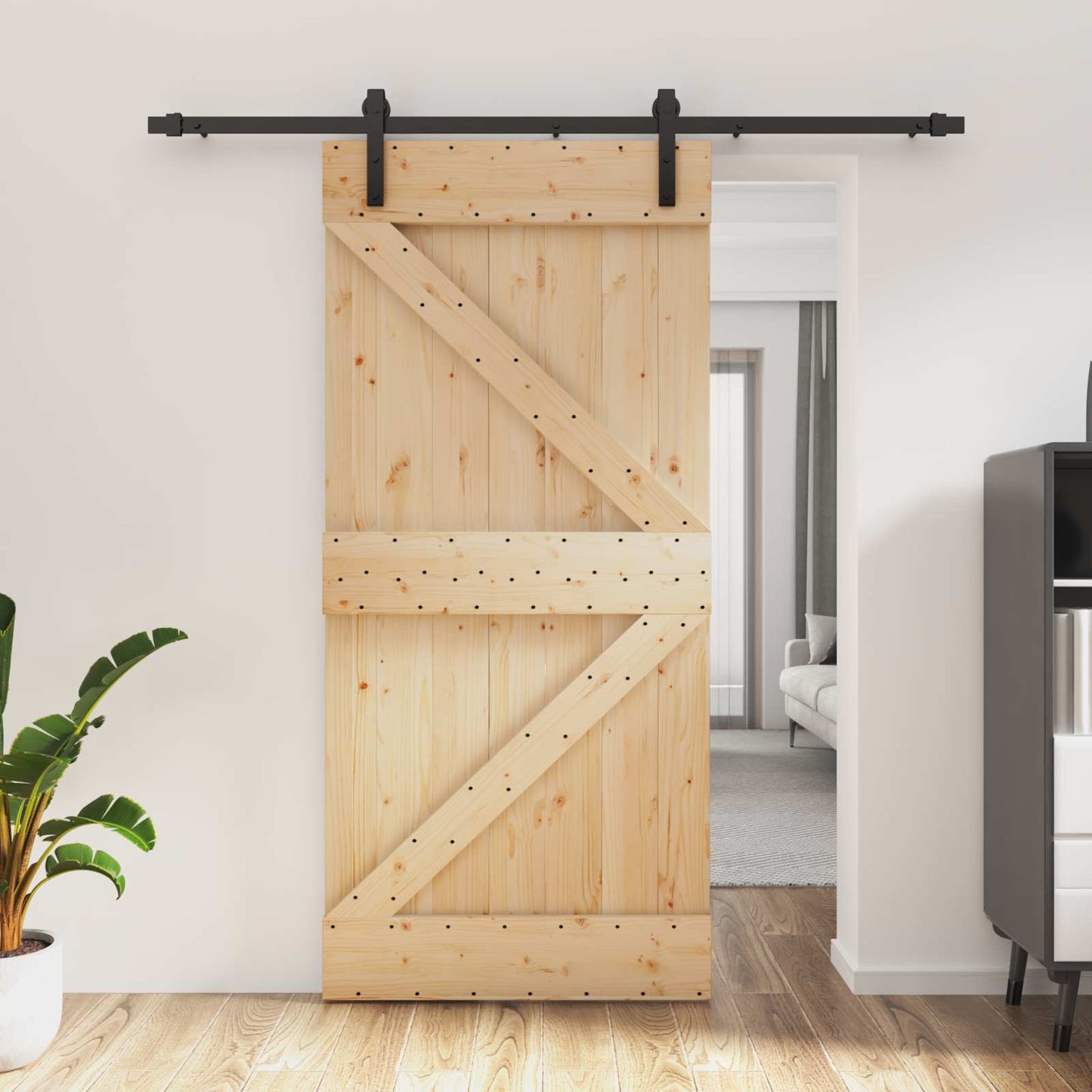 Schiebetür Natürlich und Schwarz 95 x 210 cm Massivkiefer