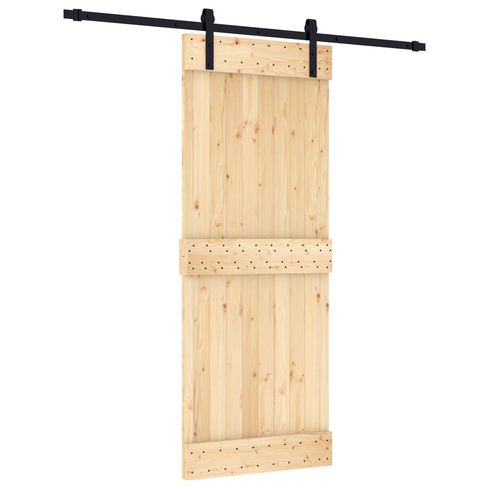 Schiebetür Natürlich und Schwarz 80 x 210 cm Massivkiefer