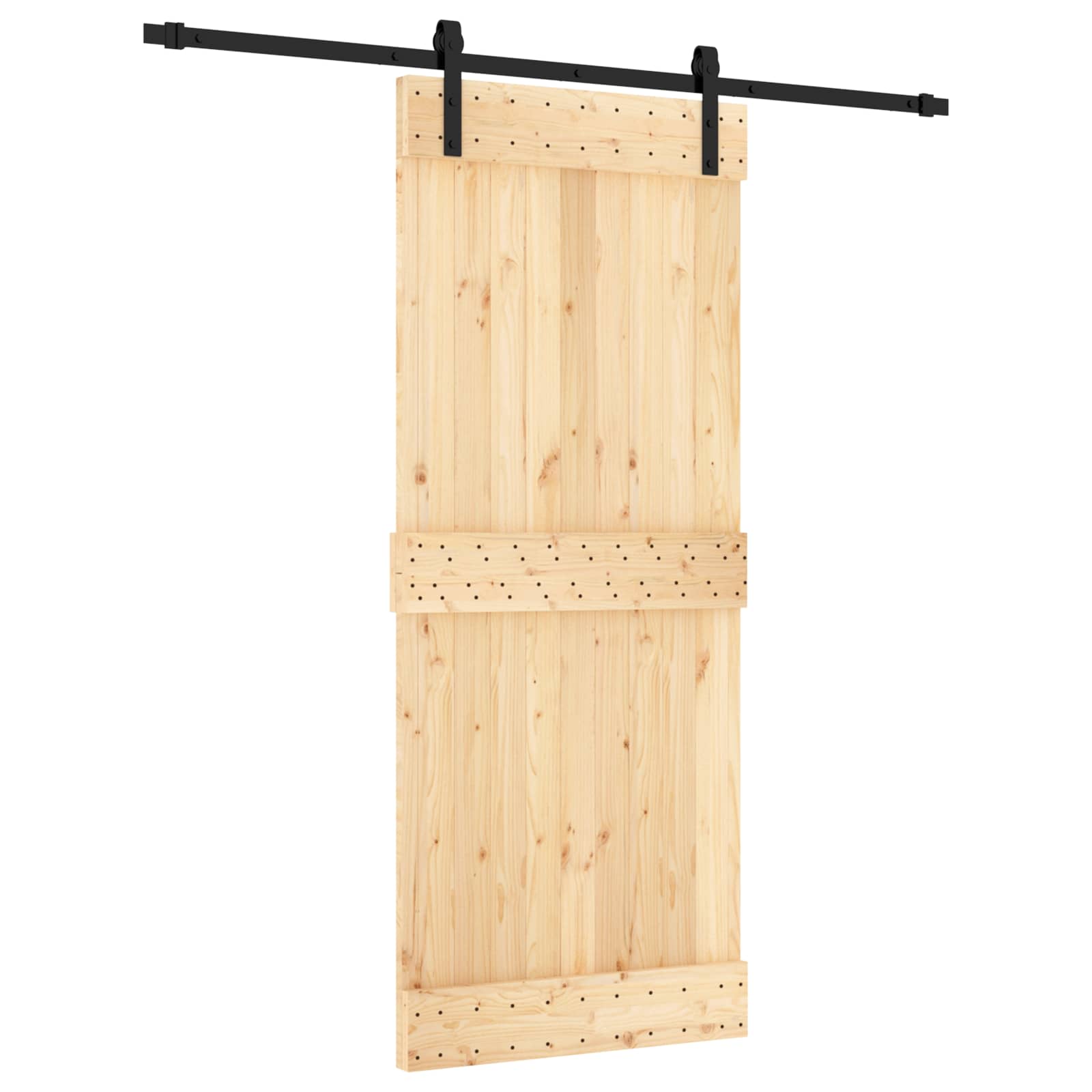 Schiebetür Natürlich und Schwarz 85 x 210 cm Massivkiefer