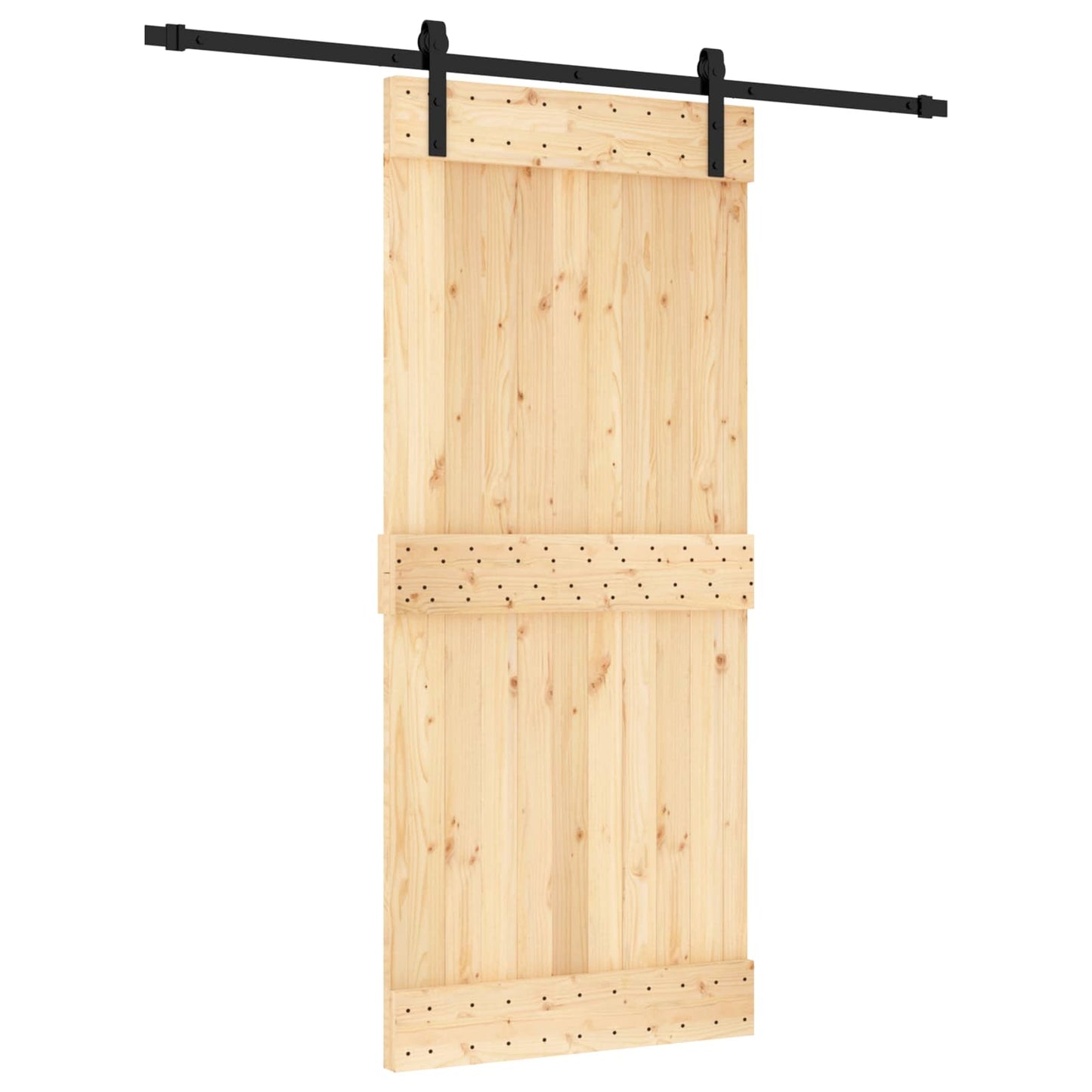 Schiebetür Natürlich und Schwarz 90 x 210 cm Massivkiefer