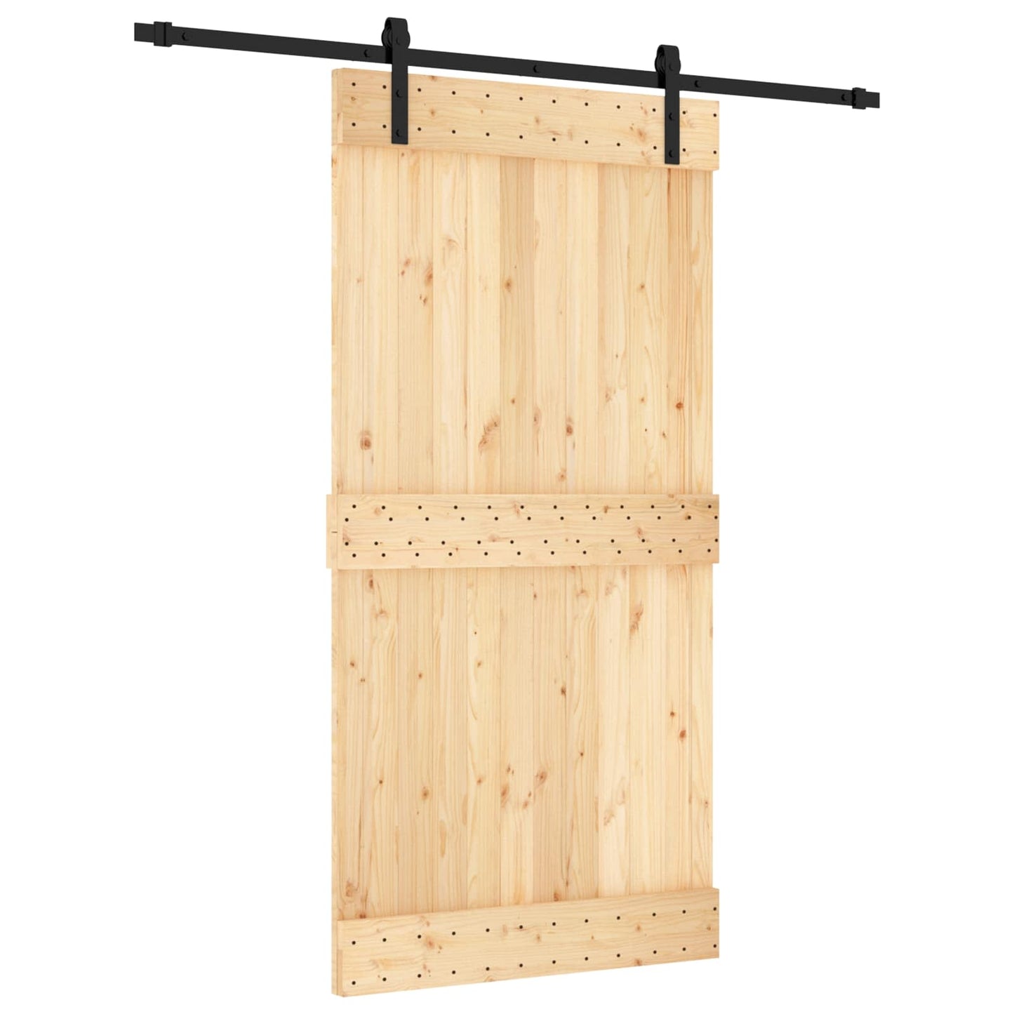 Schiebetür Natürlich und Schwarz 100 x 210 cm Massivkiefer