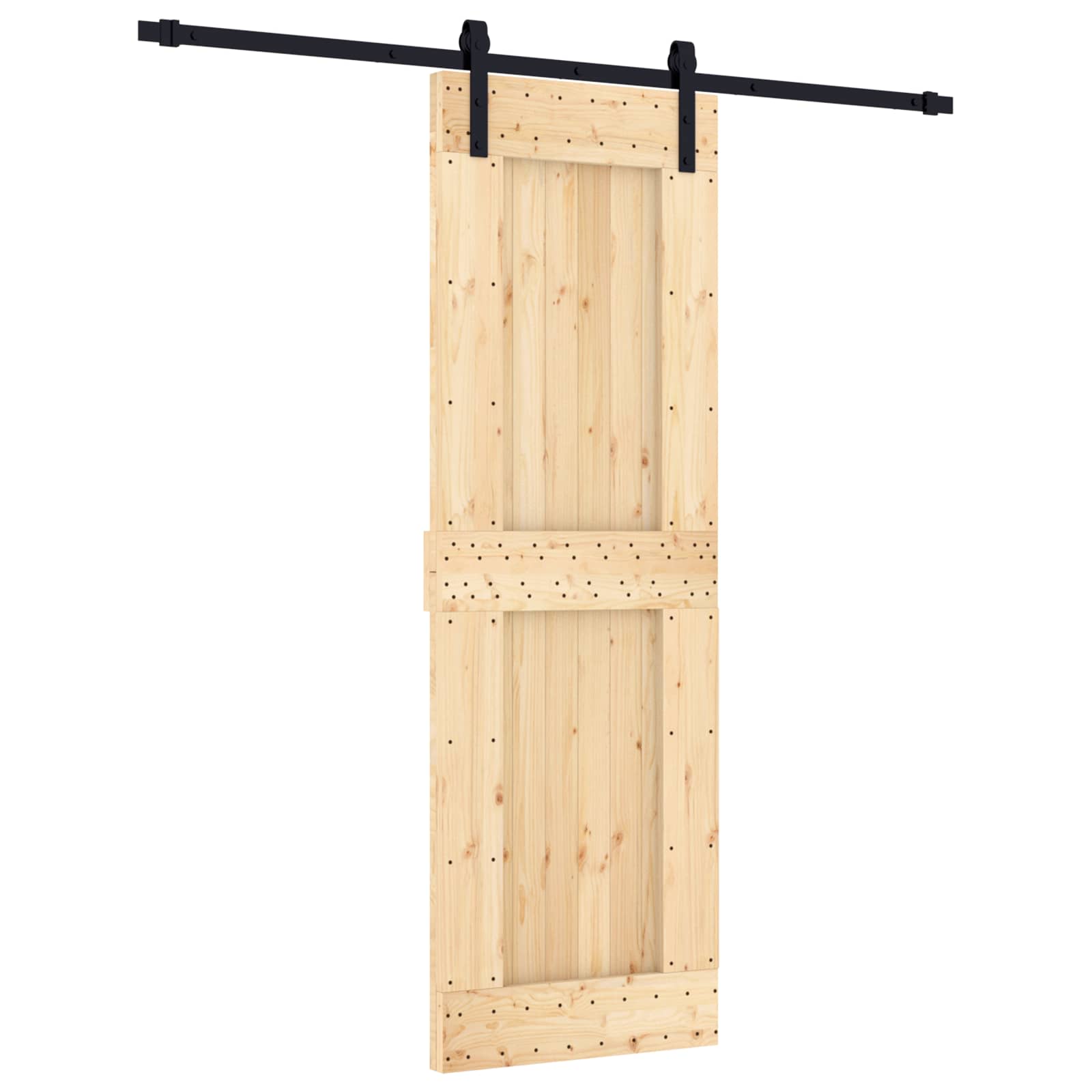 Schiebetür Natürlich und Schwarz 70 x 210 cm Massivkiefer