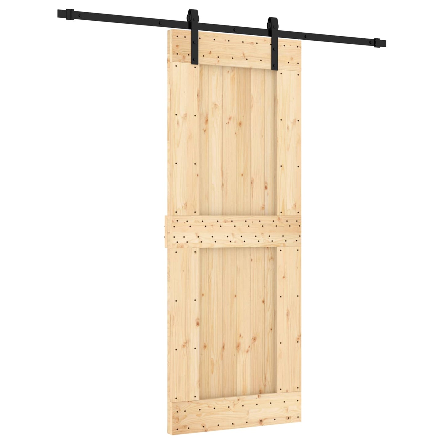 Schiebetür Natürlich und Schwarz 80 x 210 cm Massivkiefer