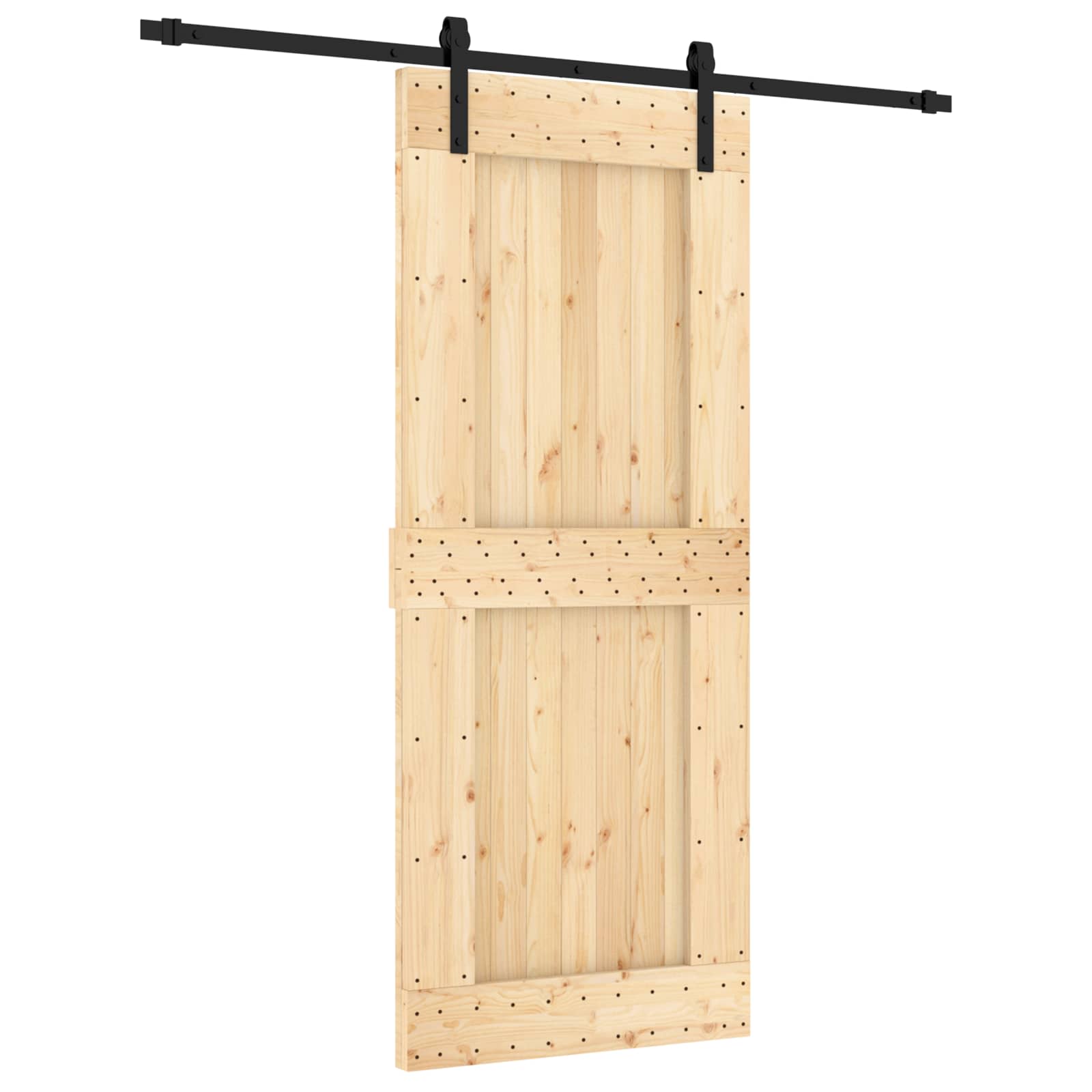 Schiebetür Natürlich und Schwarz 85 x 210 cm Massivkiefer