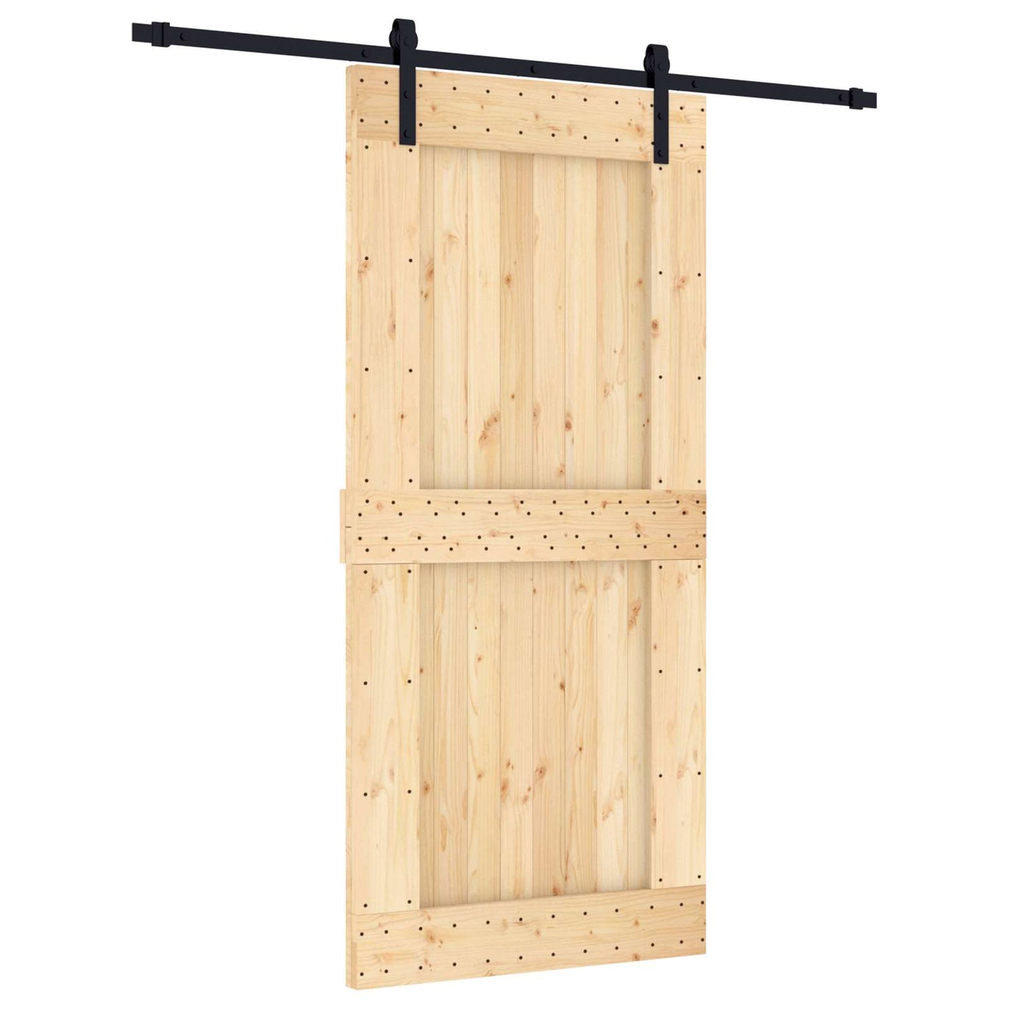 Schiebetür Natürlich und Schwarz 95 x 210 cm Massivkiefer