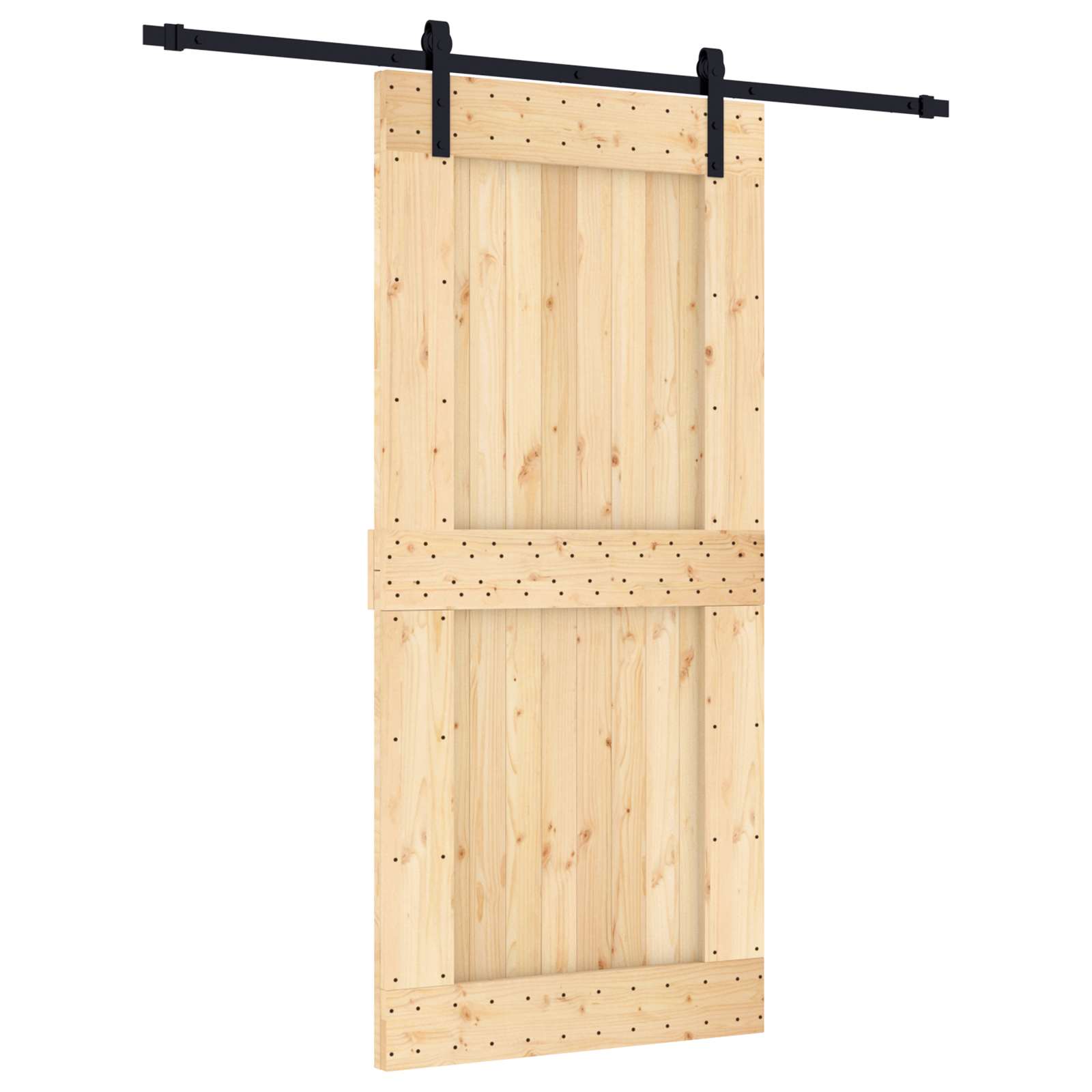 Schiebetür Natürlich und Schwarz 95 x 210 cm Massivkiefer
