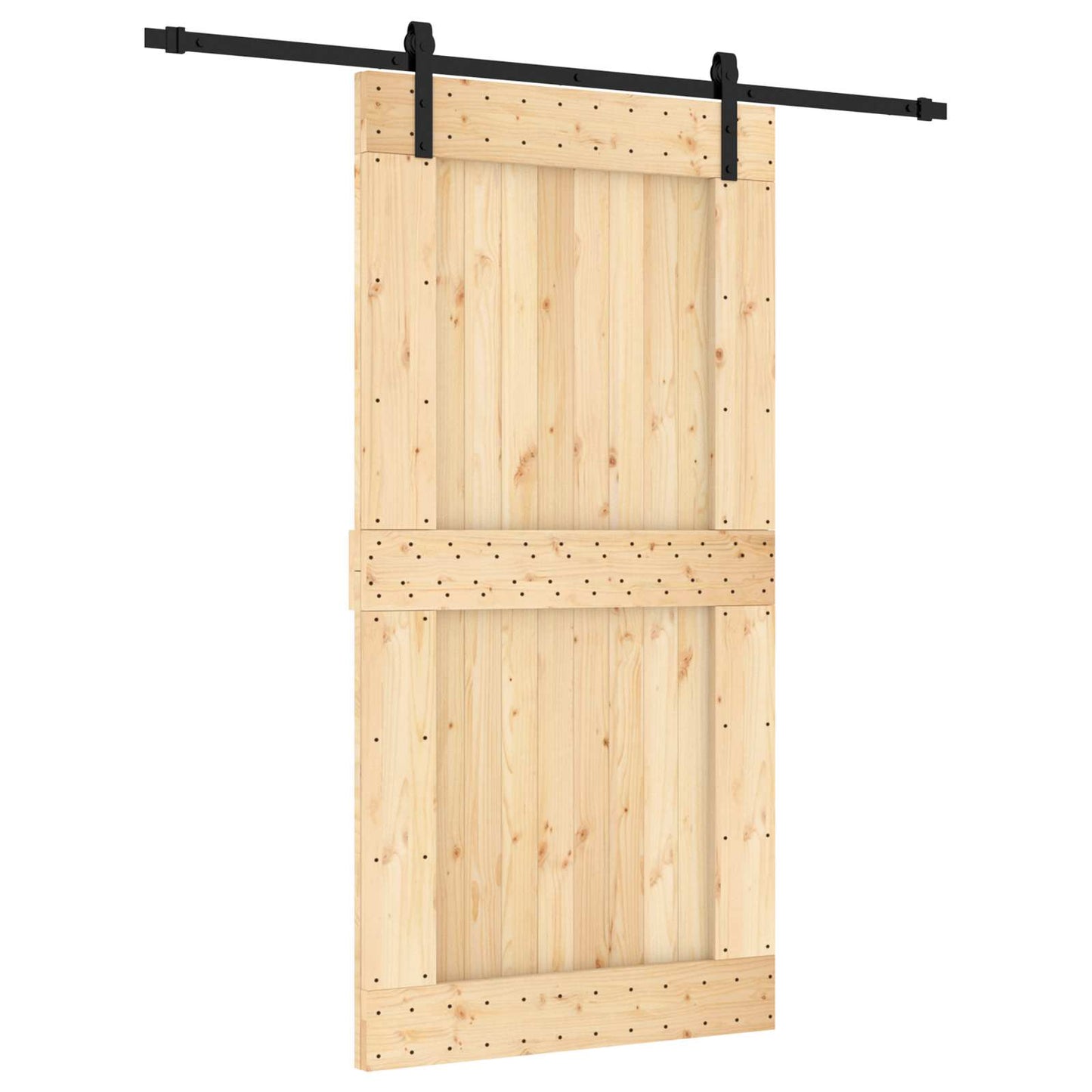 Schiebetür Natürlich und Schwarz 100 x 210 cm Massivkiefer