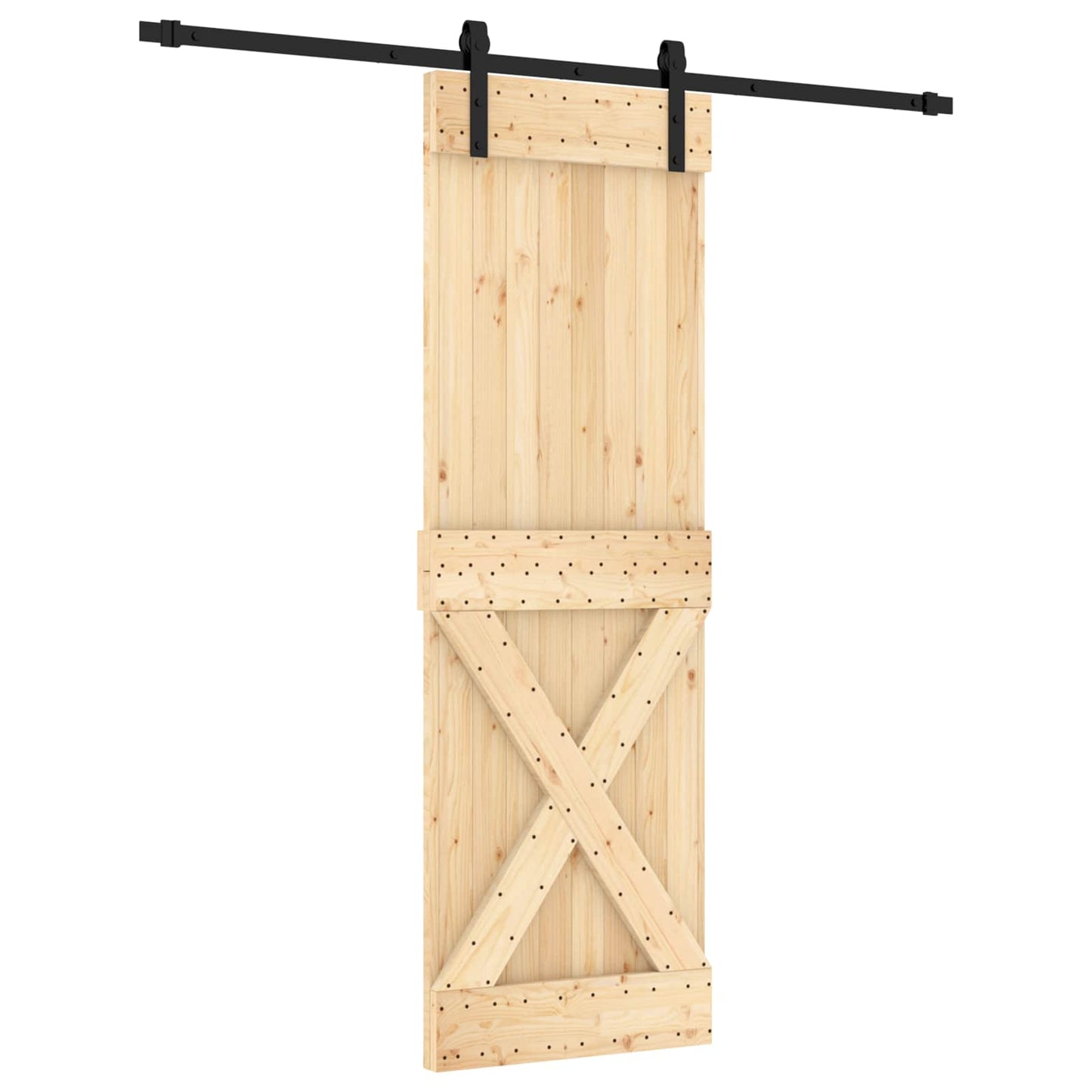 Schiebetür Natürlich und Schwarz 70 x 210 cm Massivkiefer