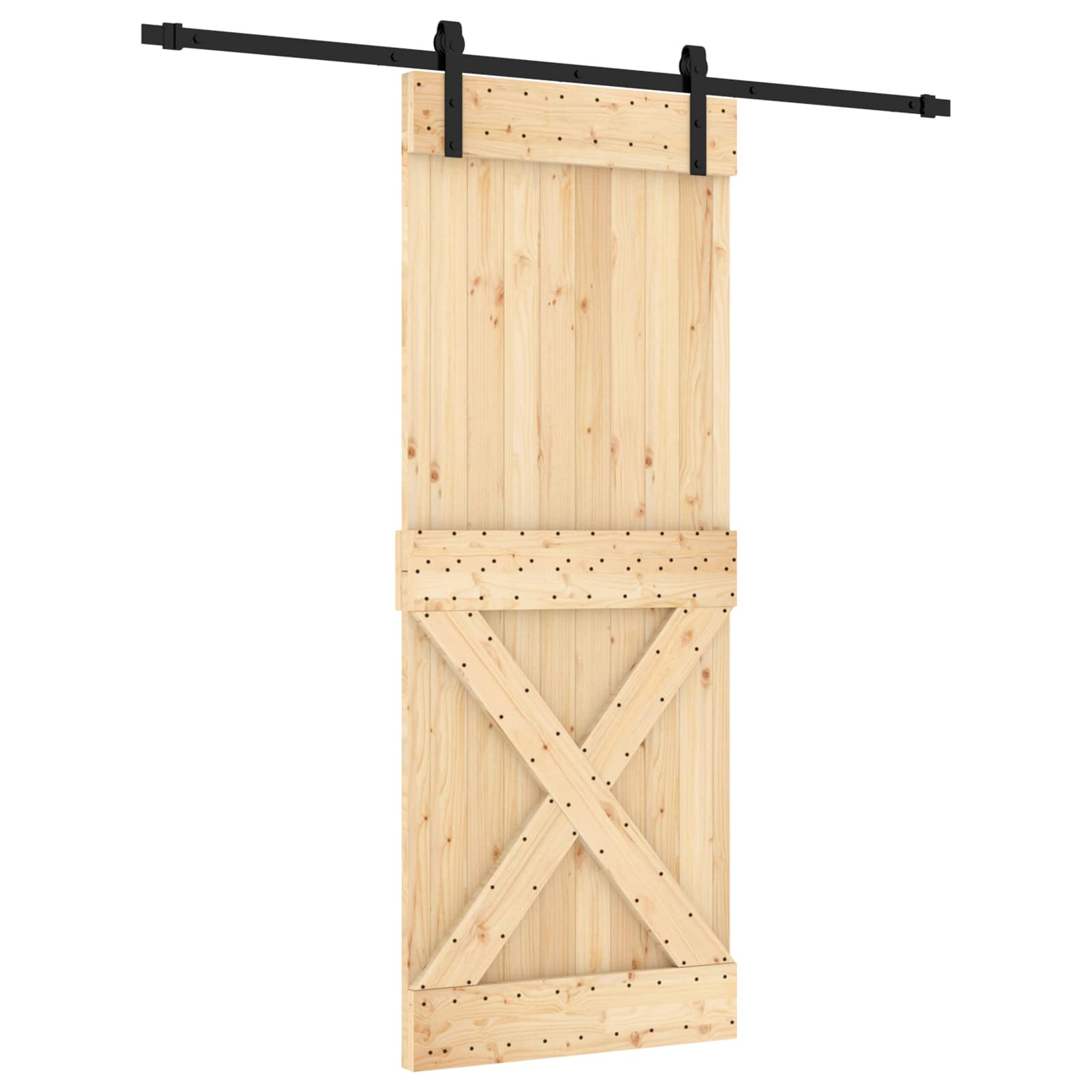 Schiebetür Natürlich und Schwarz 80 x 210 cm Massivkiefer