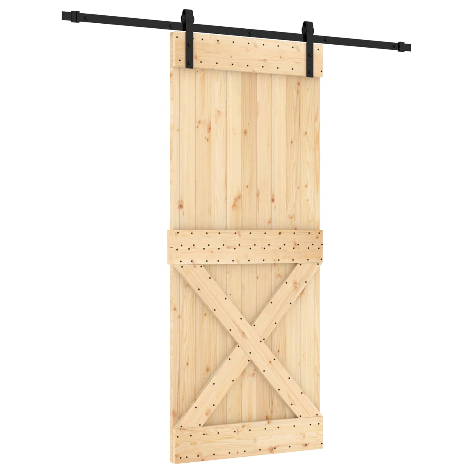 Schiebetür Natürlich und Schwarz 85 x 210 cm Massivkiefer