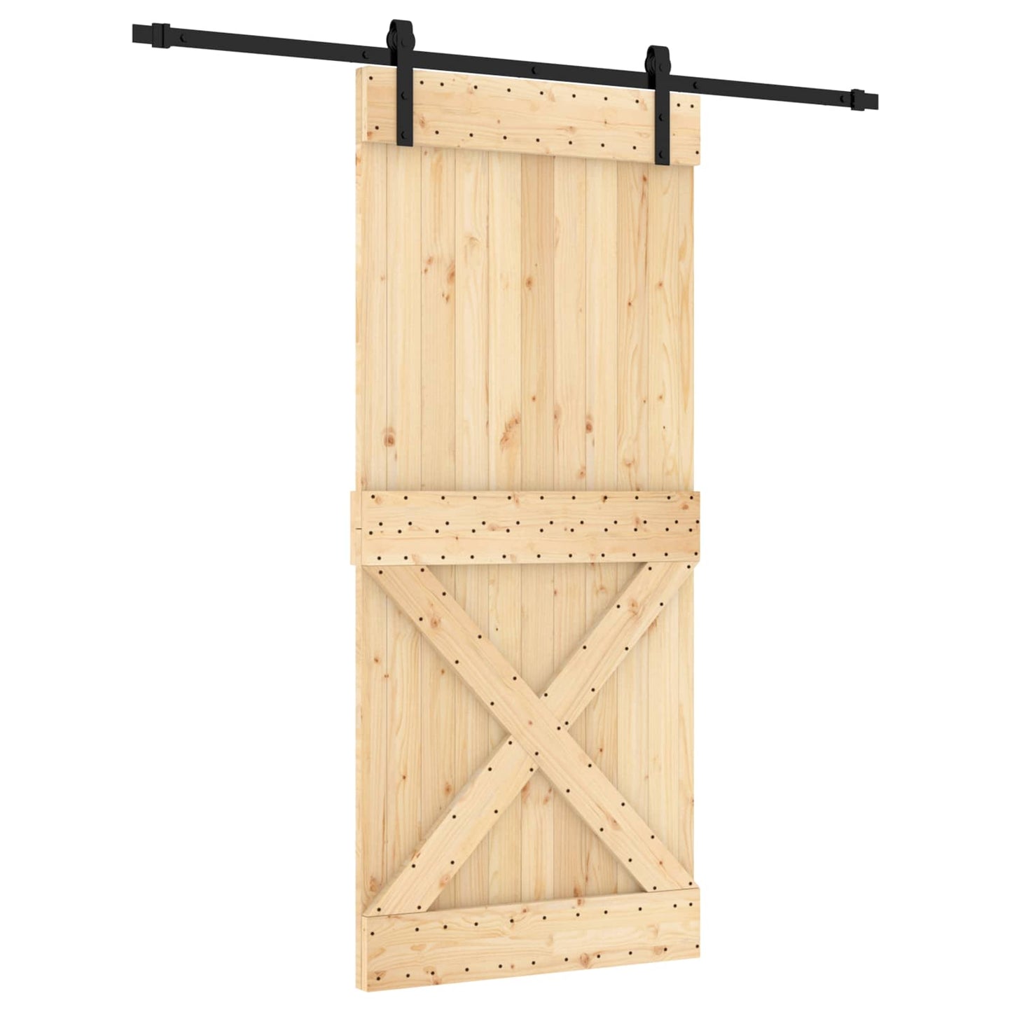 Schiebetür Natürlich und Schwarz 90 x 210 cm Massivkiefer